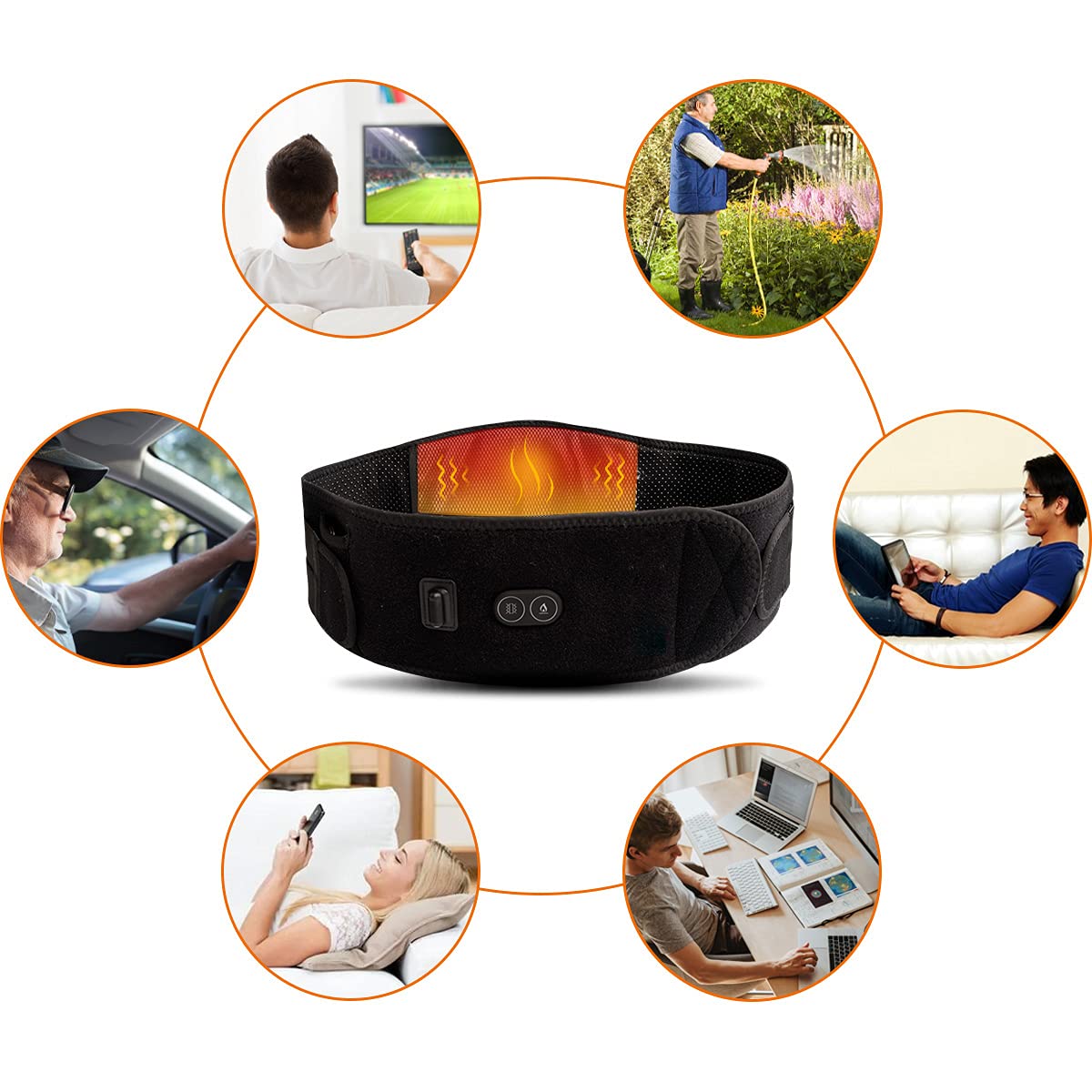 Wireless Heating Pad for Back Pain Relief - 7.4V 4400mAh Rechargeable Battery with 3 Heat Levels & 3 Vibration Modes - Heated Back Brace for Lumbar, Abdomen, Stomach & Waist Cramps - Perfect for Home, Office & Travel Use