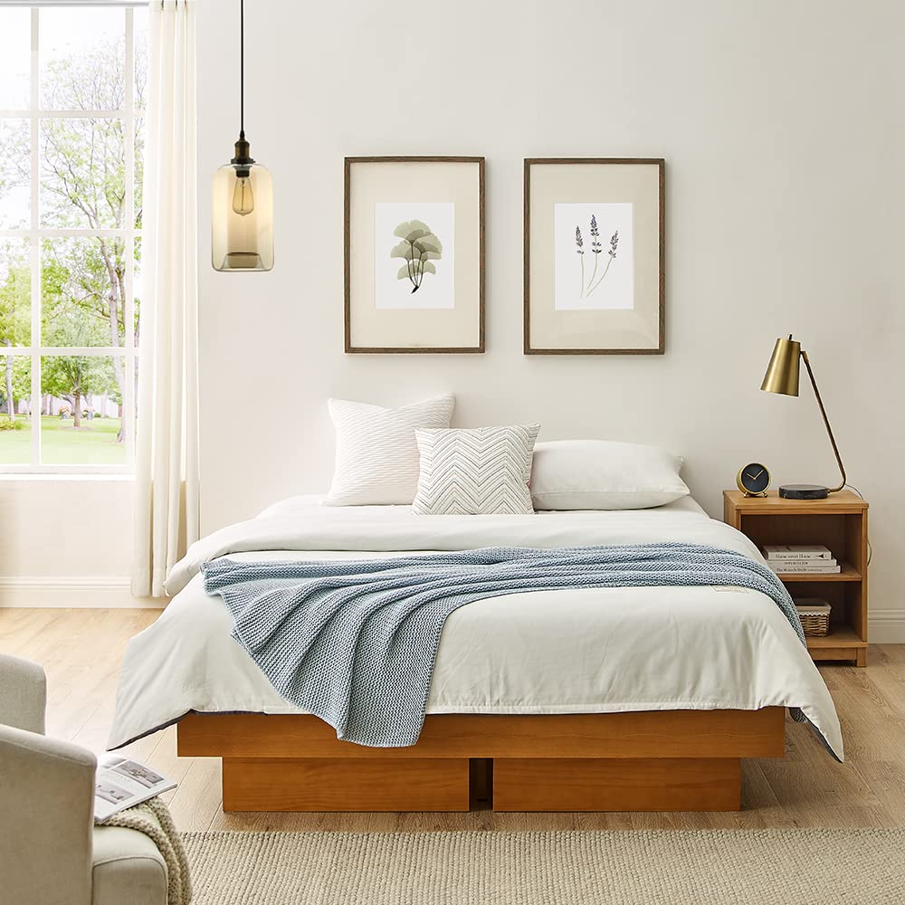MUSEHOMEINC Solid Wood Floating Bed Frame with Under Bed Storage - Queen Size Platform Bed, No Box Spring Needed - Perfect for Small Bedrooms, Guest Rooms & Modern Minimalist Home Decor