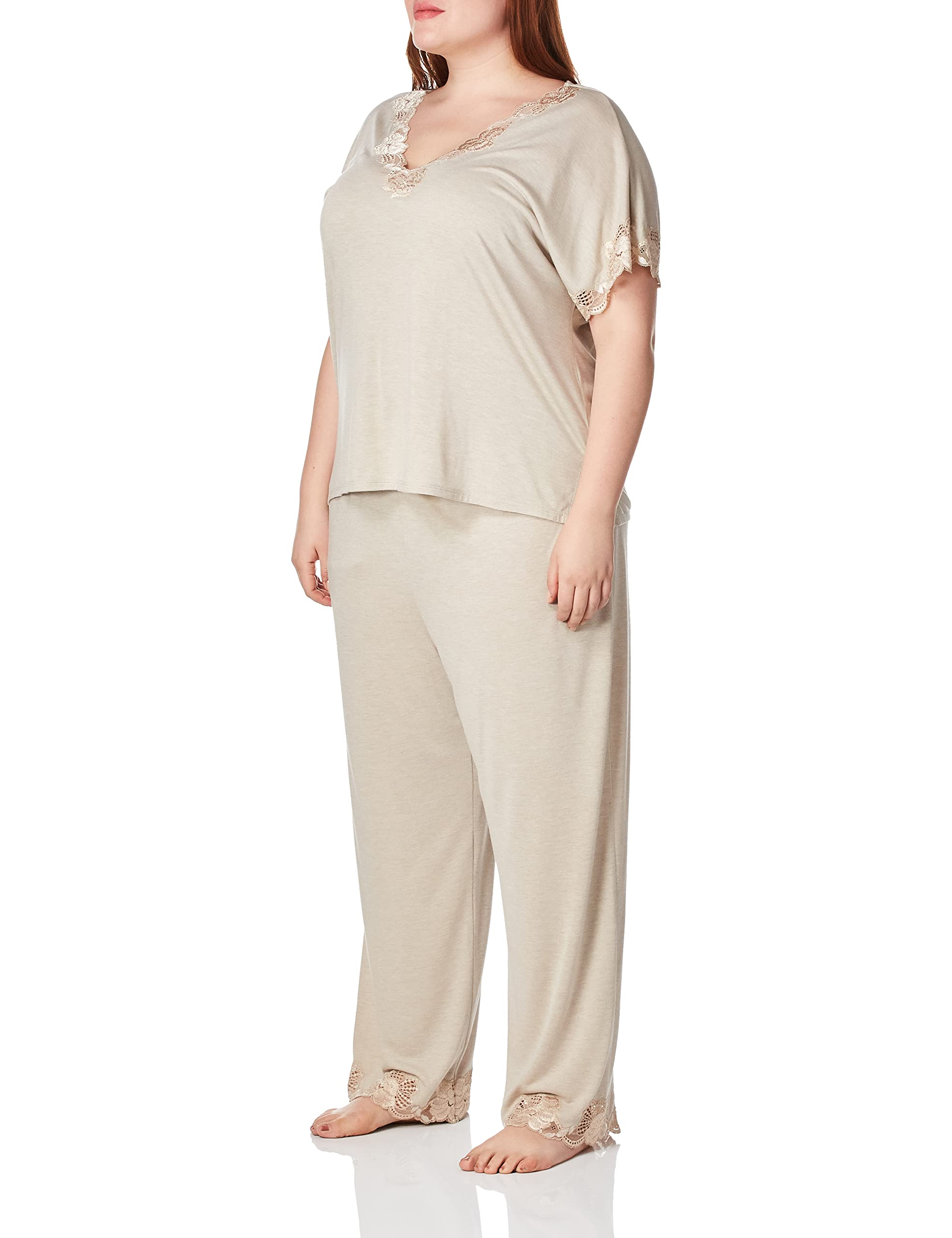 Natori Women's Plus Size Zen Floral Short Sleeve Pajama Set - Soft Cotton Sleepwear for Lounge & Travel, Comfortable Nightwear with Floral Print