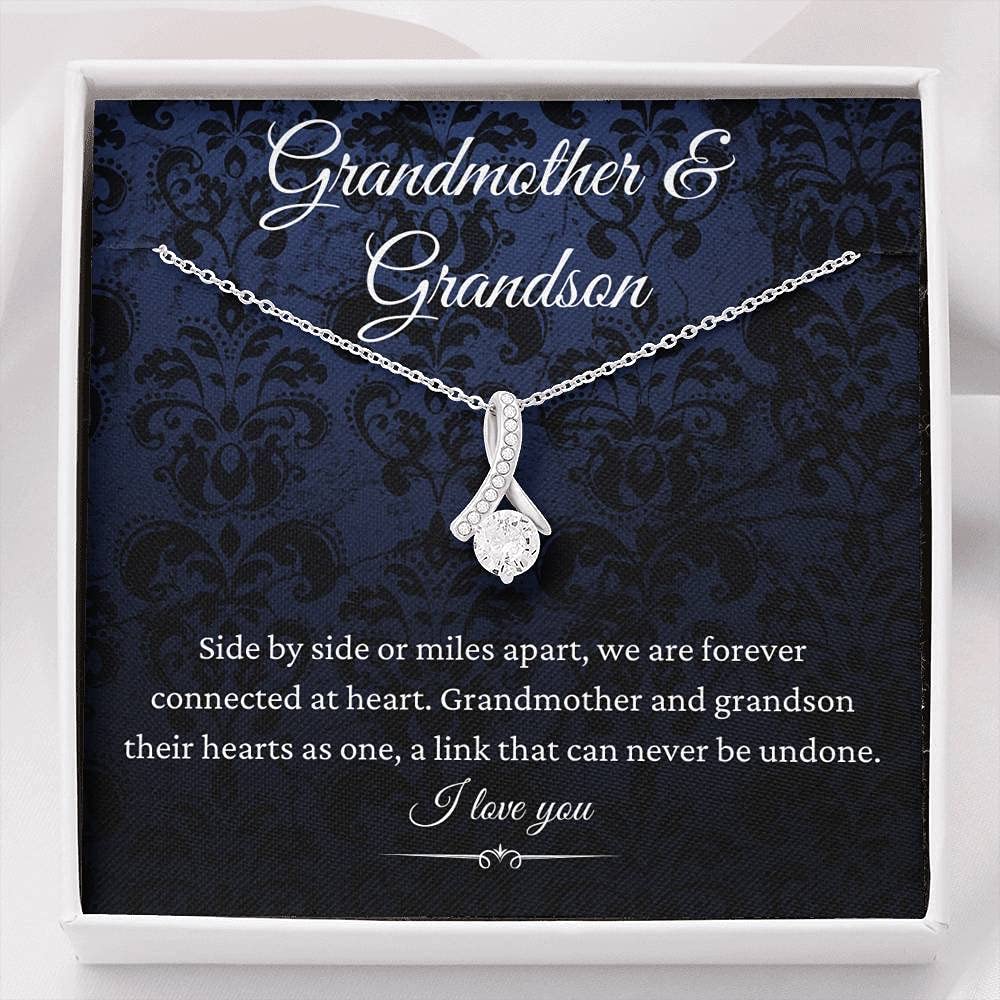 Personalized Handmade Message Card Jewelry - Petit Ribbon Necklace for Grandmother & Grandson | Thoughtful Birthday Gift for Grandma from Grandson | Elegant Grandmother's Day Jewelry | Perfect for Special Occasions, Family Celebrations and Heartfelt Moments