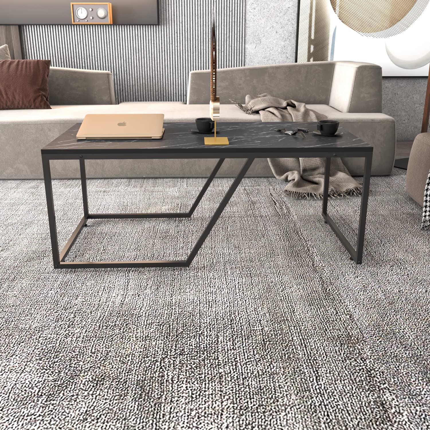 Decorotika Wendy Coffee Table - Bendire Black | Modern Living Room Furniture for Small Spaces | Perfect for Apartments, Condos & Home Decor