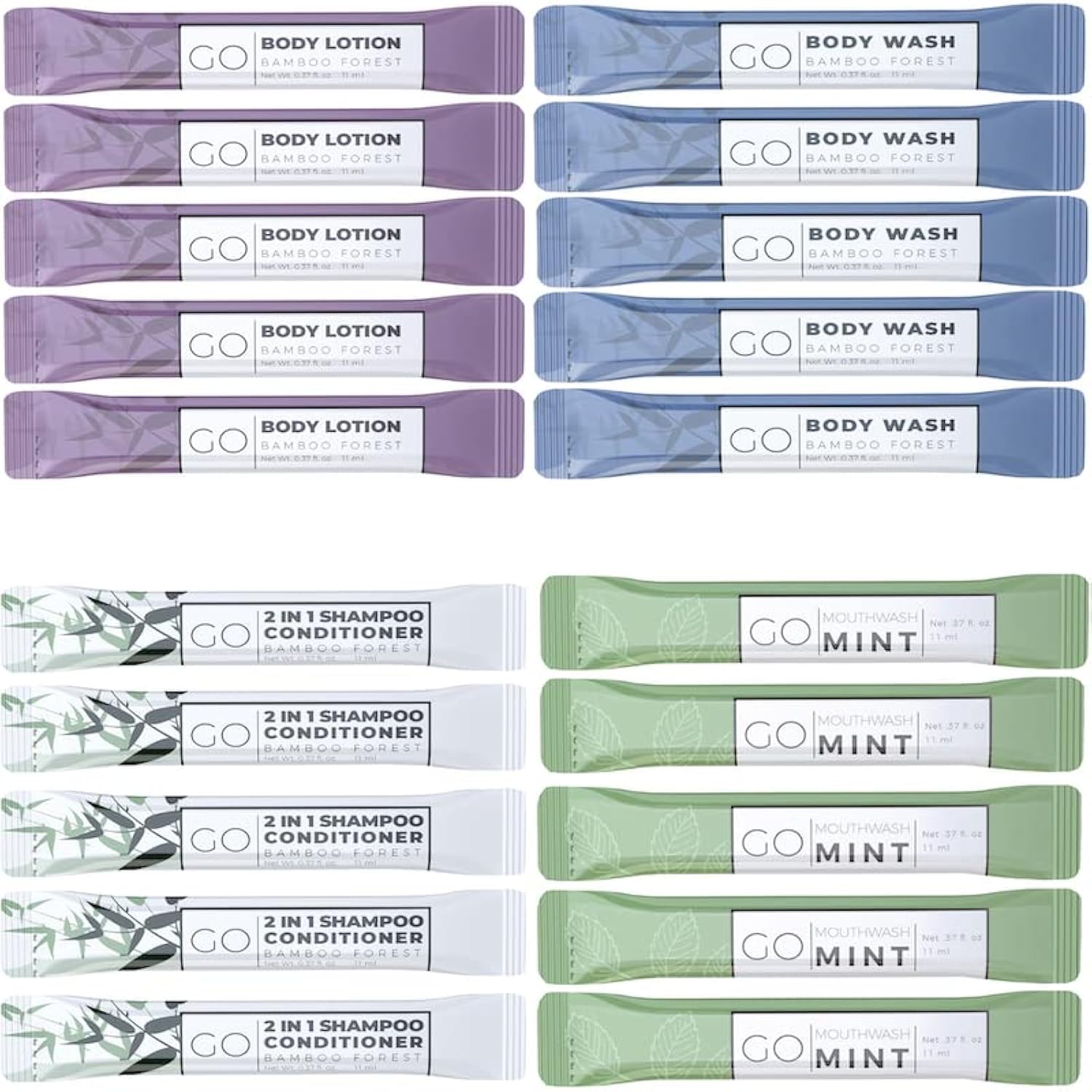 GO Essentials - Travel Size Toiletries Kit for Men & Women | Shampoo, Conditioner, Body Wash, Lotion & Mouthwash Set | Perfect for Hotels, Air Travel & Guest Bathroom Supplies