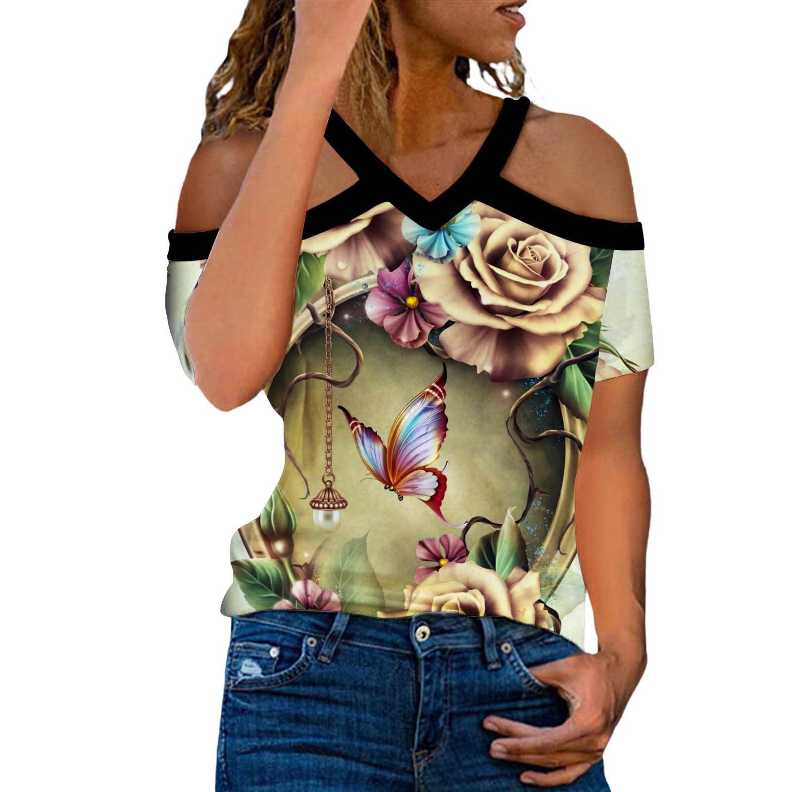 FRSH MNT Women's V-Neck Printed T-Shirt - Long Sleeve Layering Top for Casual Wear, Work & Everyday Outfits | Fashion Digital Printing Blouse for Women