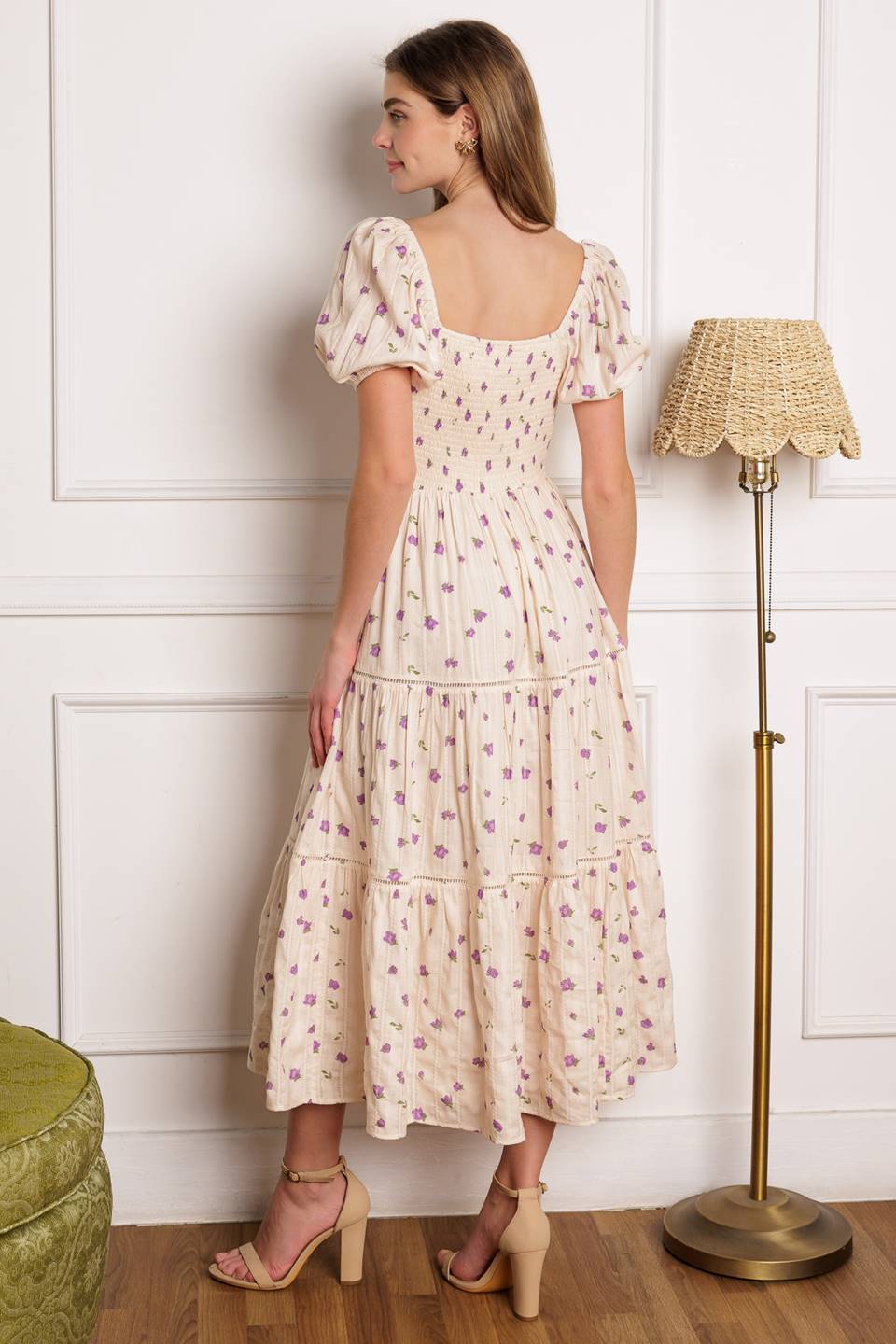 LAVENDER FIELDS Floral Print Midi Dress - Perfect for Summer Weddings, Garden Parties & Boho Chic Outfits