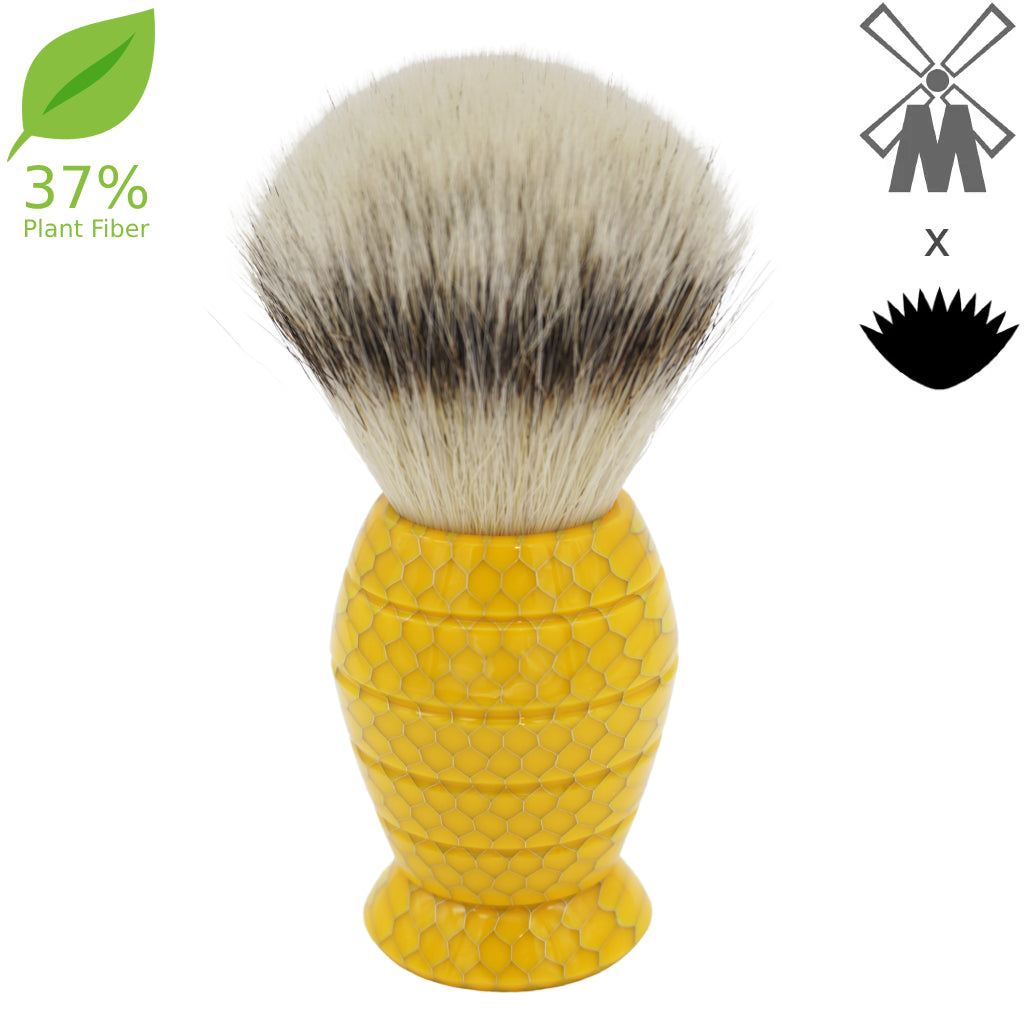 25mm Mühle STF XLarge 37% Plant Fiber Shaving Brush with AP Shave Co. Honey Hive Yellow Handle - Premium Vegan Shaving Brush for Wet Shaving & Beard Care