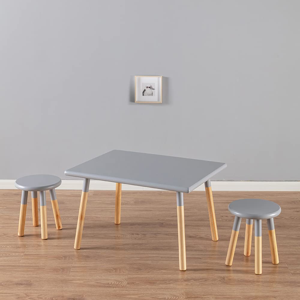 ACEssentials Kids Dipped Table and Stool Set - Gray Wooden Children's Furniture for Playroom, Classroom & Home Learning Activities