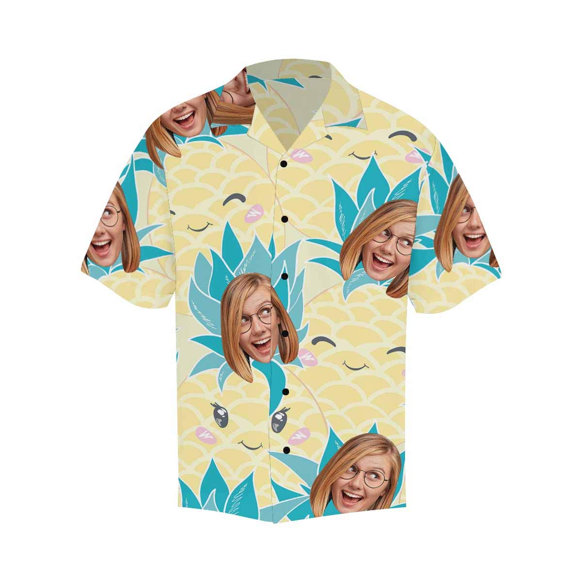 Custom Hawaiian Shirt for Men - Yellow Pineapple Print Short Sleeve Button Down Shirt (Sizes S-5XL) | Tropical Vacation Wear, Summer Beach Party, Luau Outfit, Casual Aloha Shirt