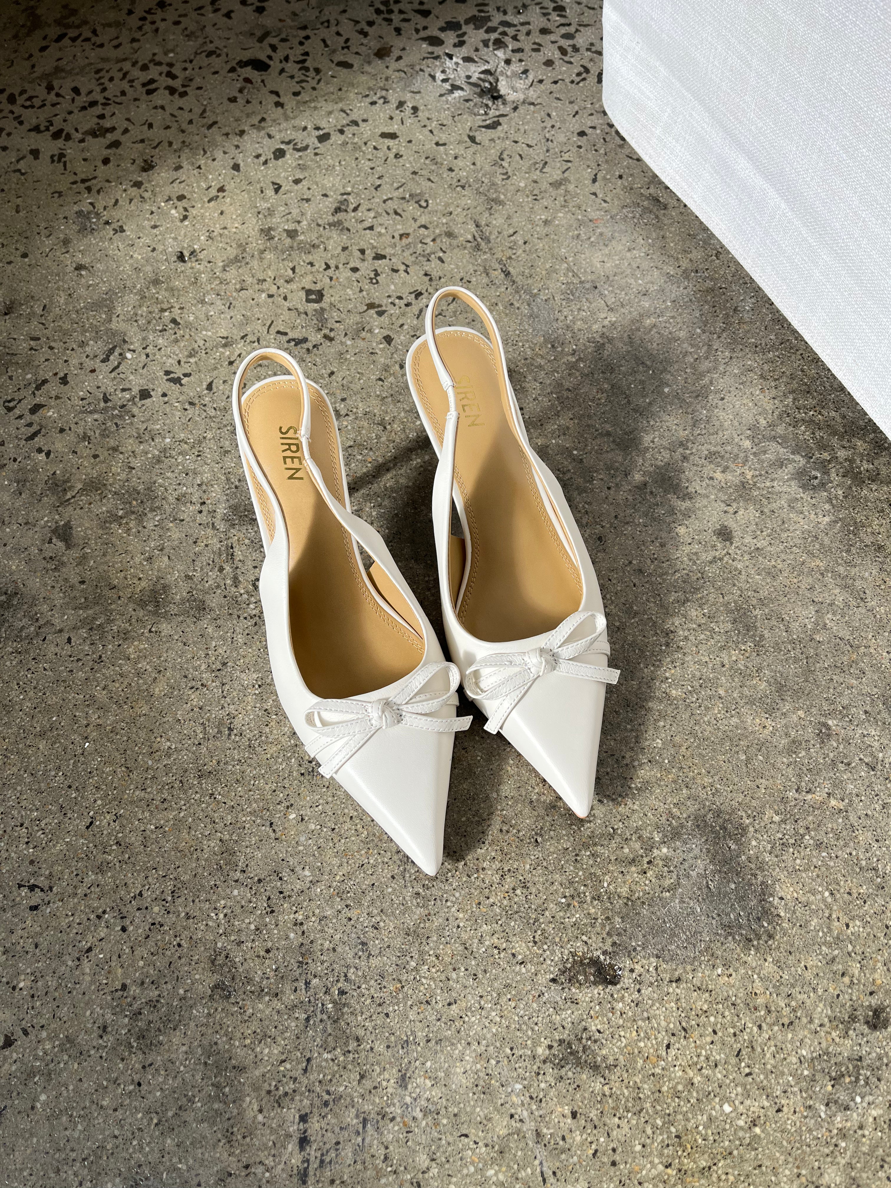 Singh Women's Slingback Heels - Comfortable Leather Pumps with Low Block Heel for Office, Wedding & Party Wear | Chalk White Leather Shoes for Professional & Dressy Occasions
