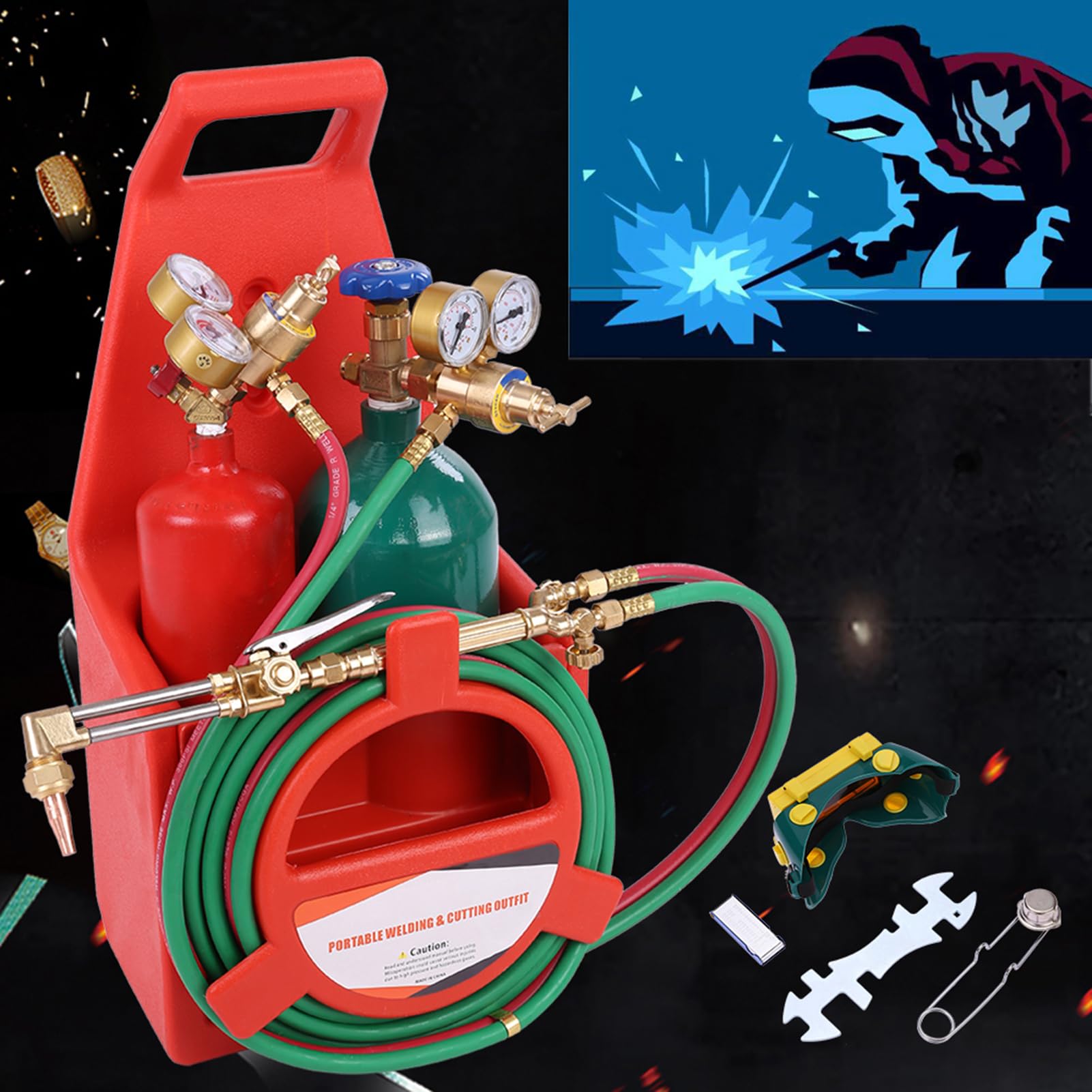 Professional Oxygen Acetylene Welding Torch Kit - Portable Brazing & Cutting Torch with Long Pipe Brass Nozzle & Pressure Gauge - Perfect for Metal Fabrication, HVAC Repair, and DIY Welding Projects
