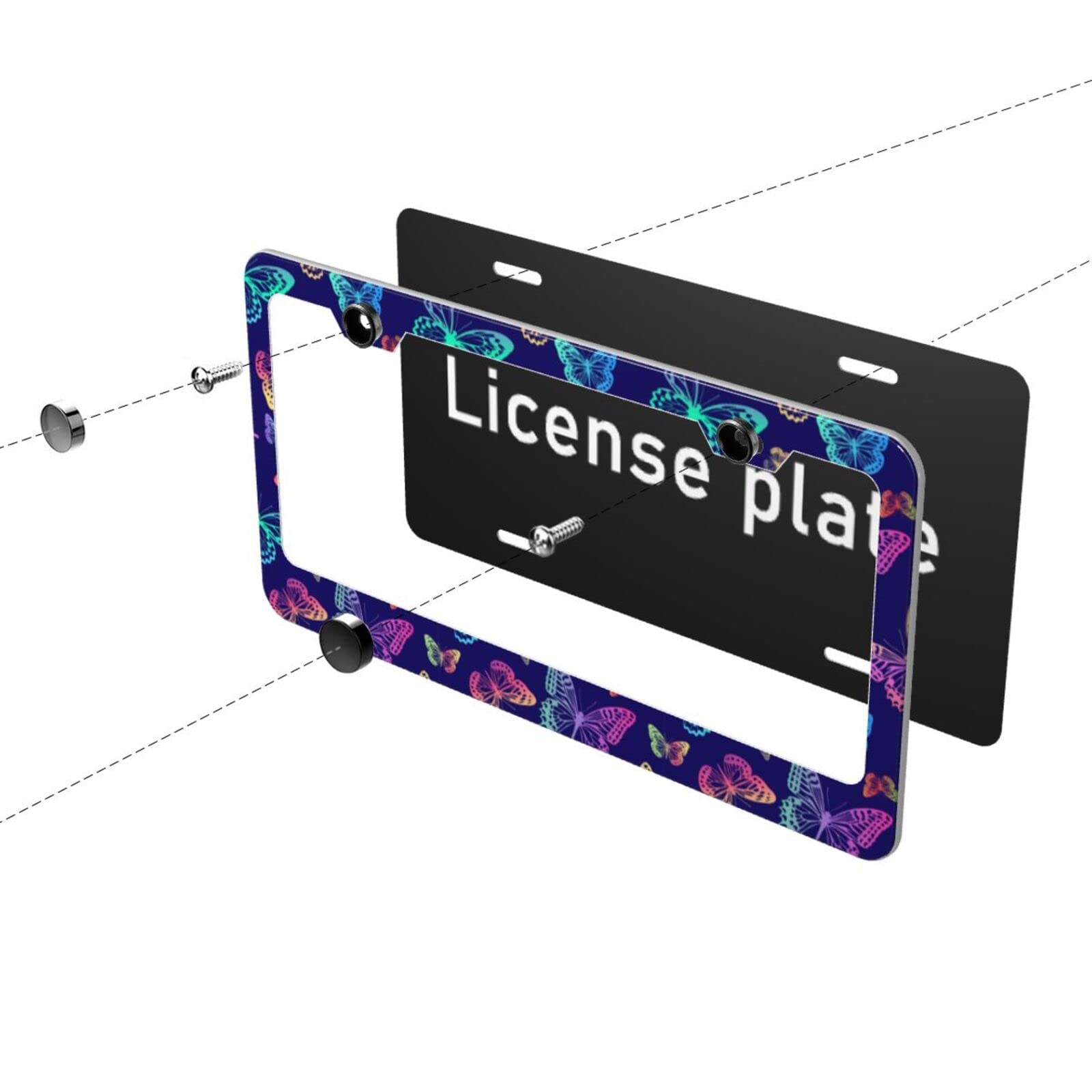 KiuLoam 2-Pack Rainbow Butterfly Blue Metal License Plate Frames - US Standard Car Plate Holder with Screws for Vehicle Protection & Decoration | Perfect for Customizing Cars, Trucks & SUVs