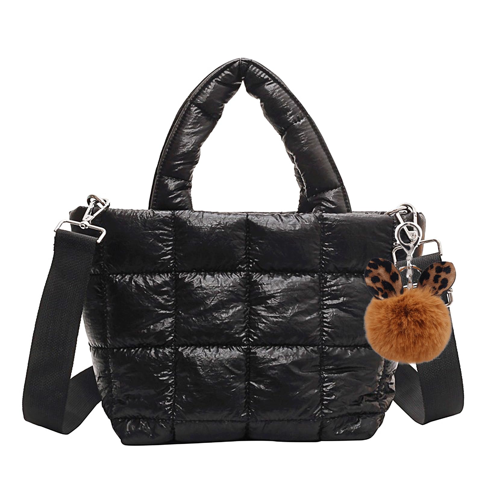 Quilted Puffer Tote Bag for Women - Lightweight Puffy Shoulder Bag with Pendant, Crossbody Handbag | Perfect for Work, Travel & Everyday Use