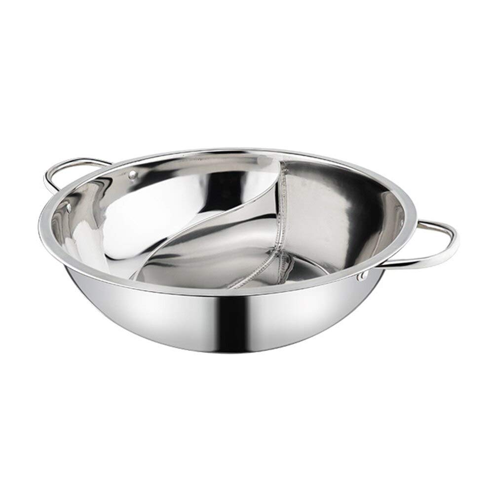 36cm Stainless Steel Twin Divided Stockpot with 2 Handles - Shabu Hot Pot, Cooking Supplies for Home & Restaurant Use - Perfect for Hot Pot, Stews, Soups, and Family Dining