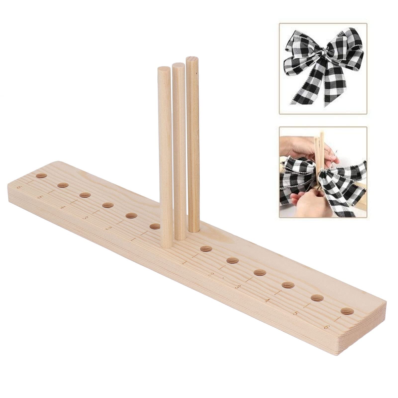 DIY Wood Bow Maker Tool - Handmade Ribbon Bow Craft Kit with 3 Long Sticks & Adjustable Pins | Lightweight Oak Christmas Wreath & Gift Decoration Maker for Holiday DIY Crafts, Home Decor, Wedding Favors