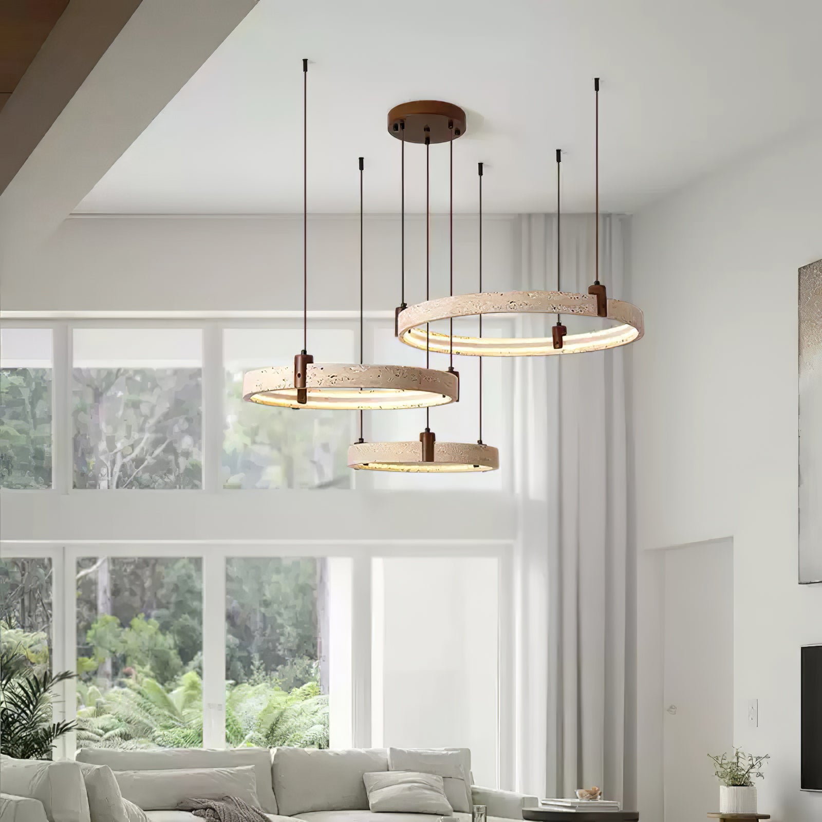 Celestial Orbit Travertine Chandelier - Modern Crystal Ceiling Light Fixture for Dining Room, Living Room & Bedroom - Elegant Home Decor Lighting for Weddings & Luxury Interiors