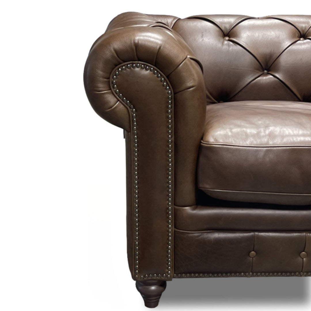 Premium Manchester Leather Armchair - Genuine Leather Living Room Chair with High Back & Padded Seat - Perfect for Home Office, Lounge & Reading Nook