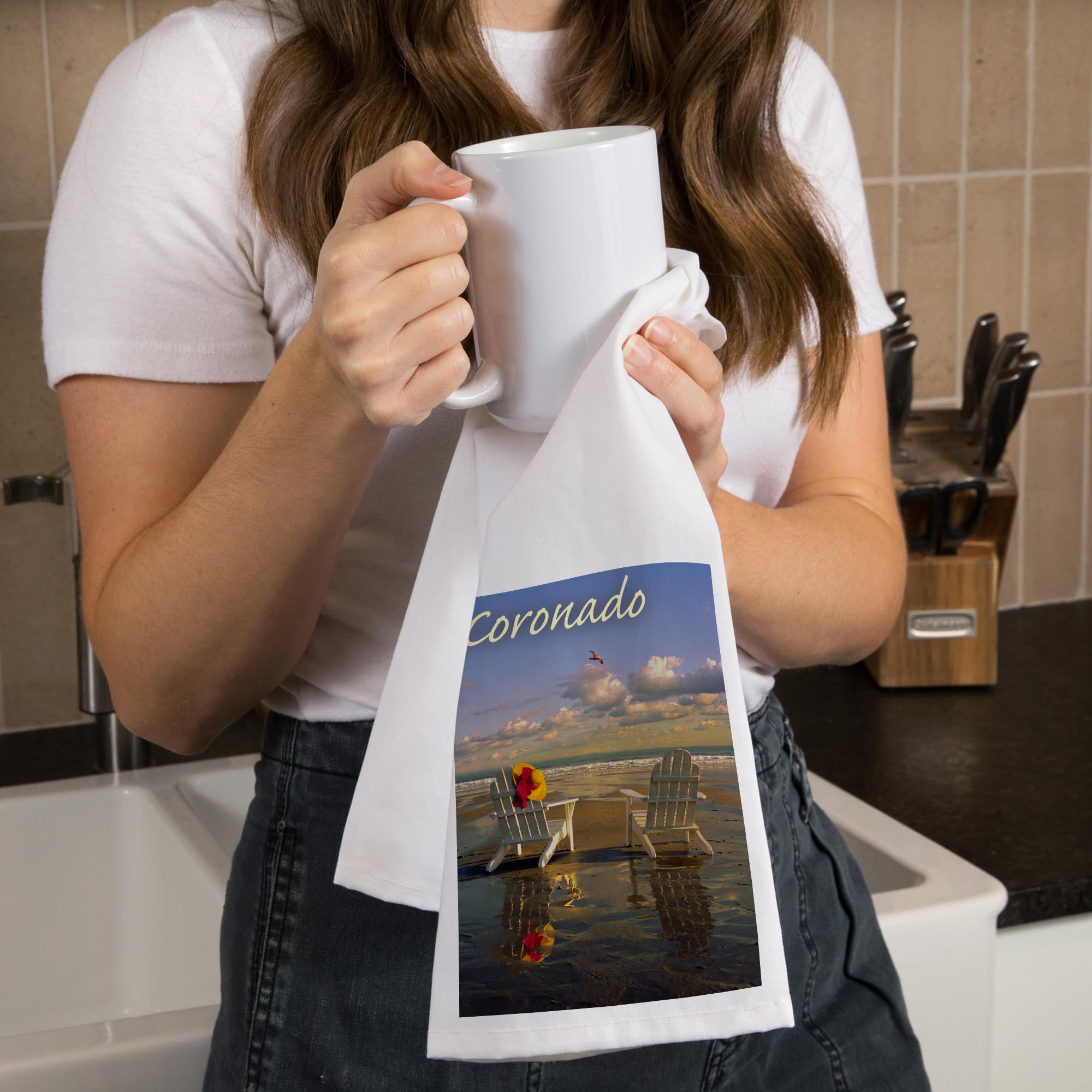 Lantern Press Coronado California Beach Adirondack Chairs Cotton Tea Towel - Decorative Hand Towel for Kitchen, Home & Coastal Decor - Perfect for Beach Houses, Coastal Themed Kitchens & Gift Giving
