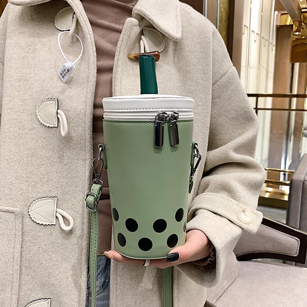 Stylish Women's Polka Dot Milk Tea Cup Crossbody Bag - Japanese Bucket Shoulder Purse with Straw - Cute Creative Cylinder Handbag for Casual Outings, Cosplay & Kawaii Fashion Accessories