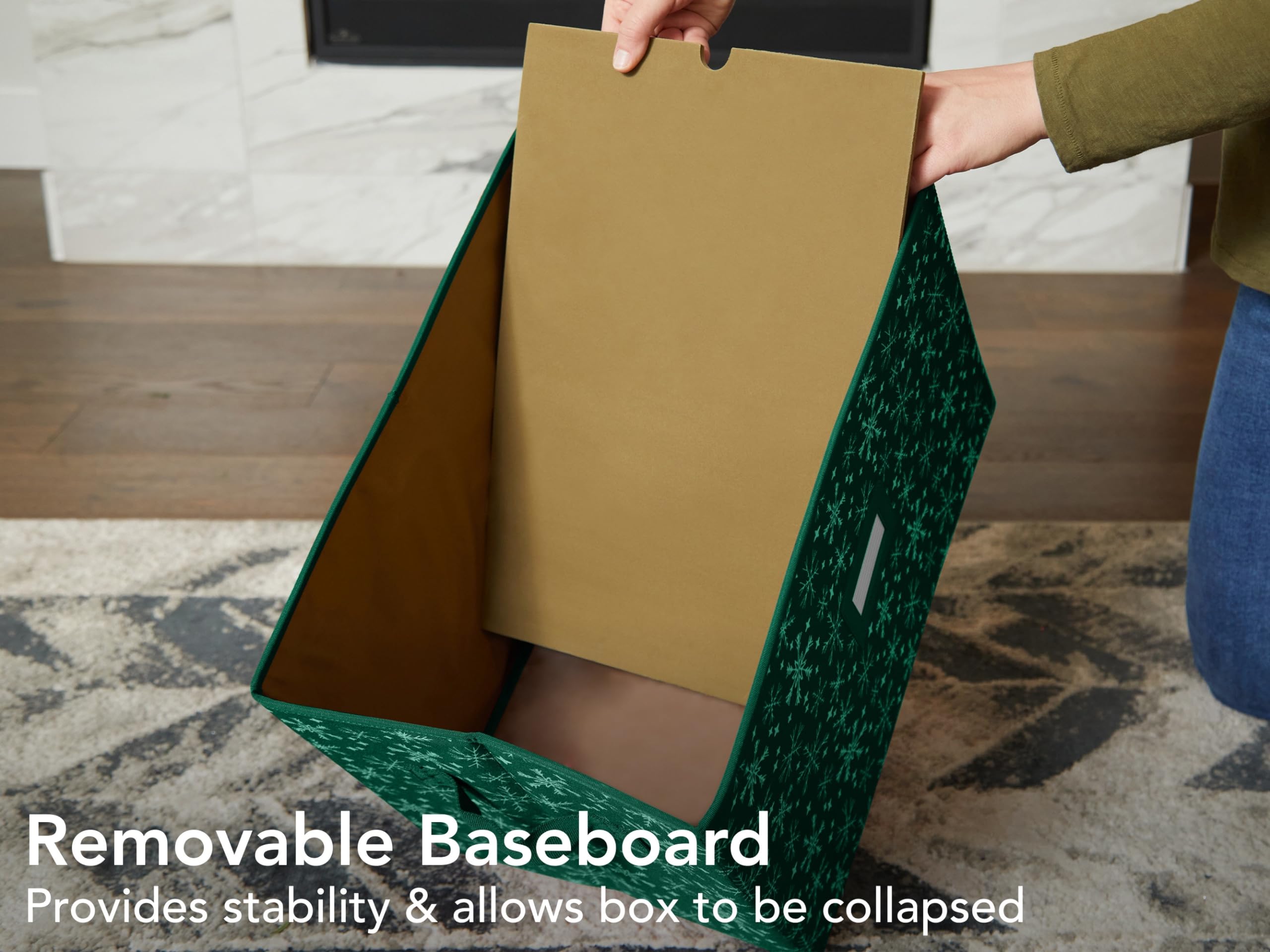 Covermates Keepsakes Adjustable Ornament Storage Box with Carrying Handles & Padded Protection - Holiday Decoration Organizer for Christmas Tree Ornaments (Green Snowflake Design) - Perfect for Seasonal Storage & Home Organization