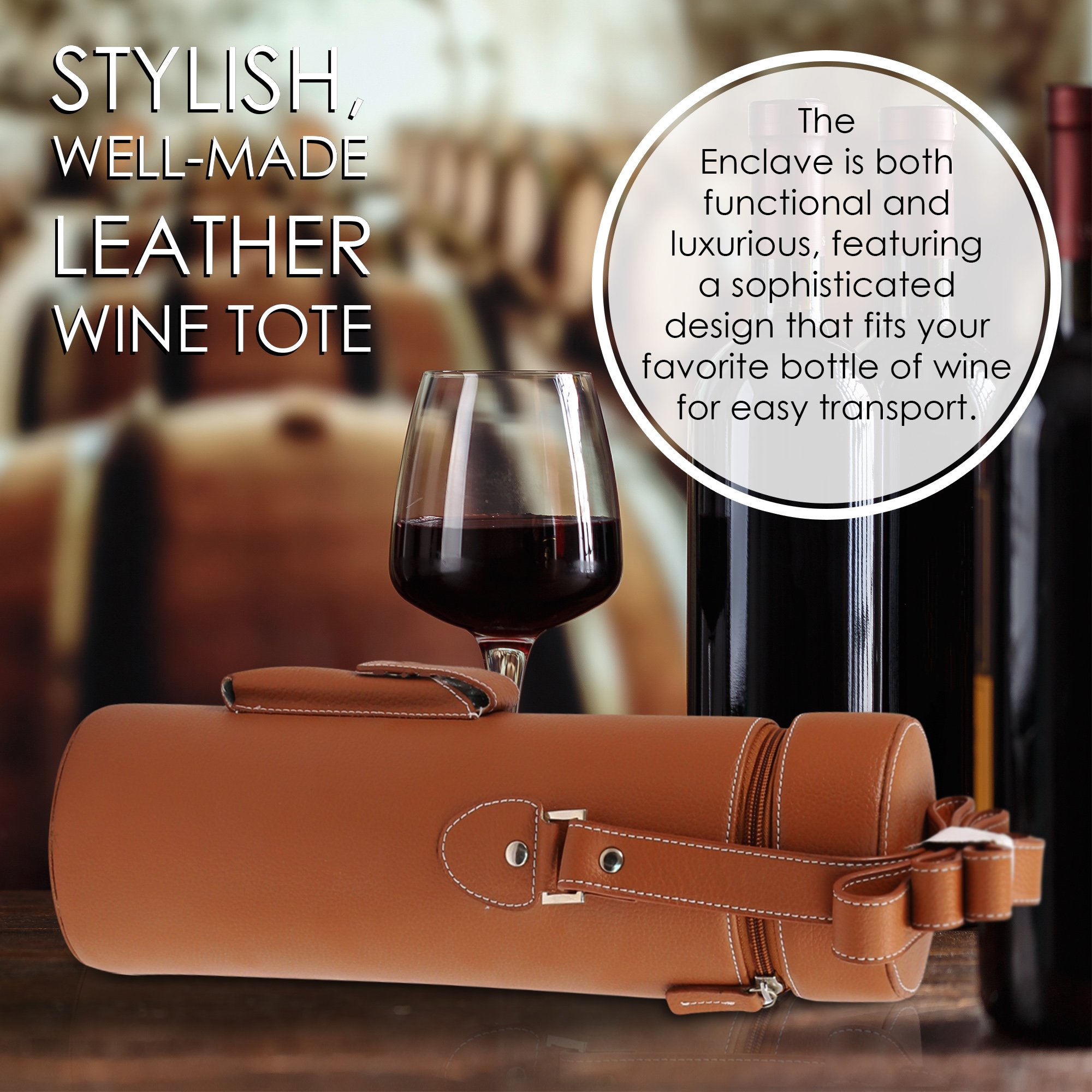 Premium Genuine Leather Wine Tote Bag - Insulated Travel Carrier with Shoulder Strap & Built-in Corkscrew - Elegant Brown Gift for Wine Lovers (Perfect for Picnics, Parties & Wine Tasting Events)