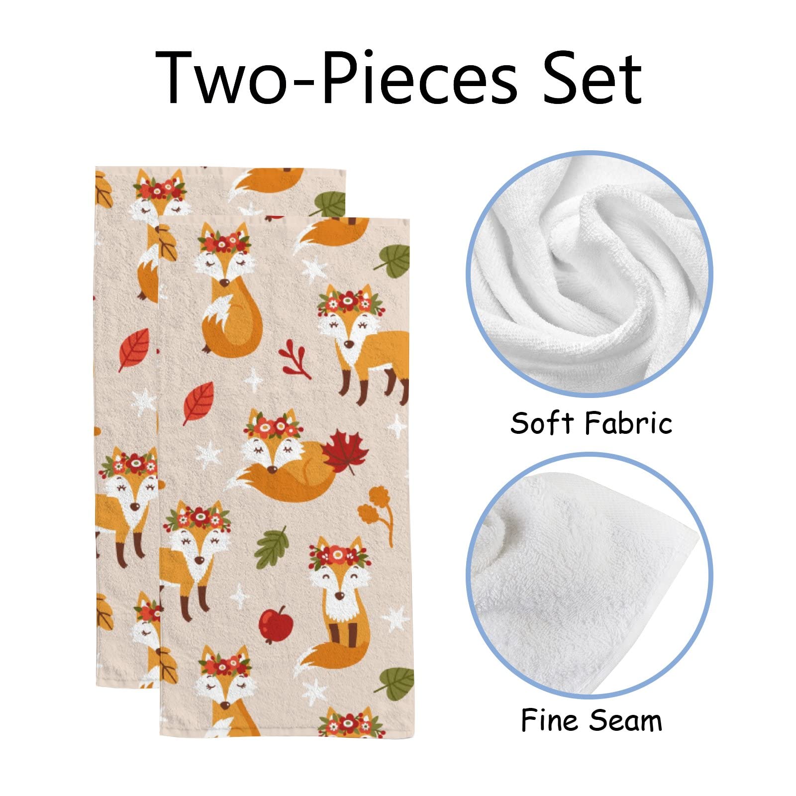 Soft Quick-Dry Fox Print Bath & Kitchen Towels 2-Pack - Super Absorbent Face & Hand Towels for Bathroom, Kitchen, and Autumn Home Decor