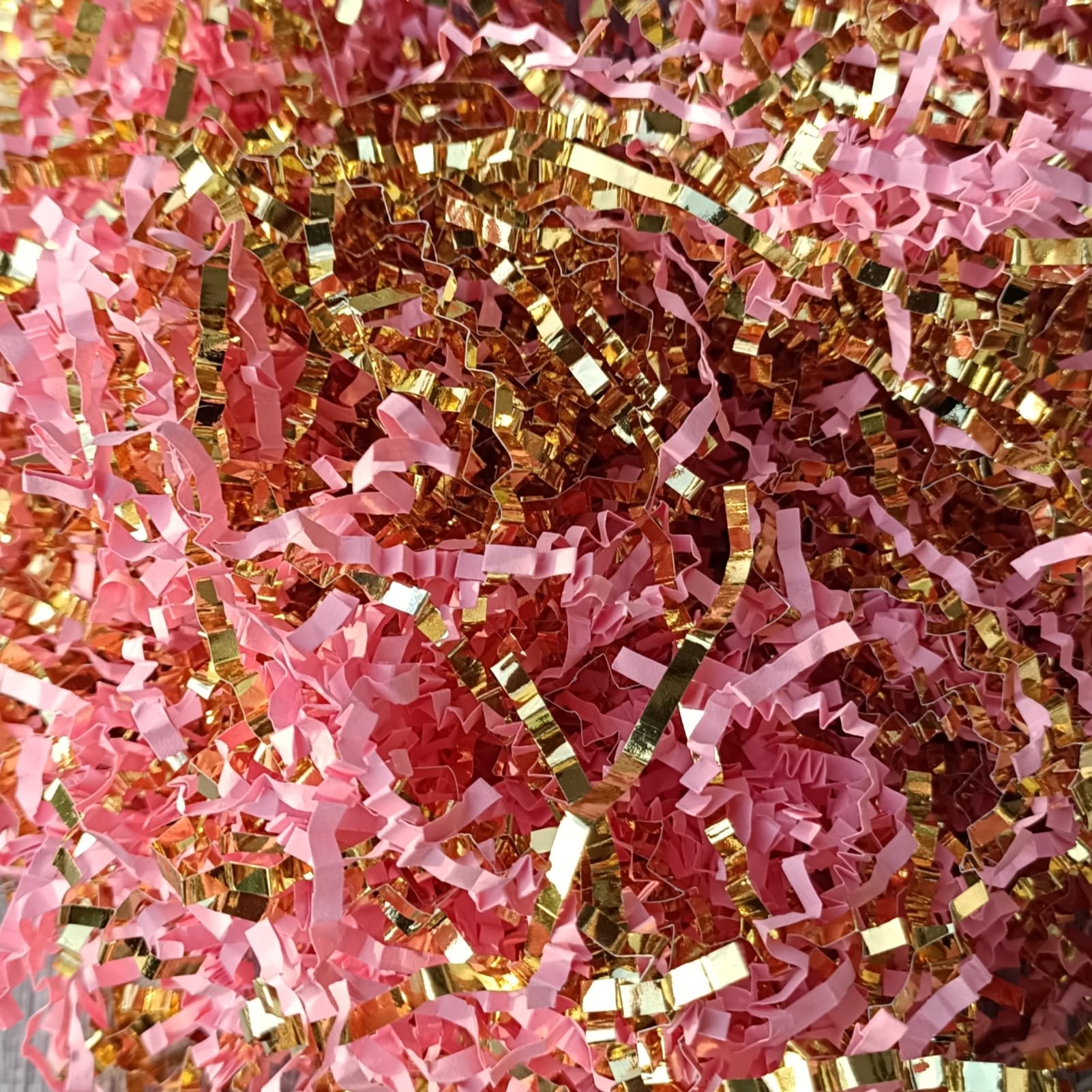 2LB Pink and Gold Crinkle Cut Paper Shreds - Gift Box Filler, Basket Filler, Packaging Confetti for Birthdays, Weddings, and Party Decorations