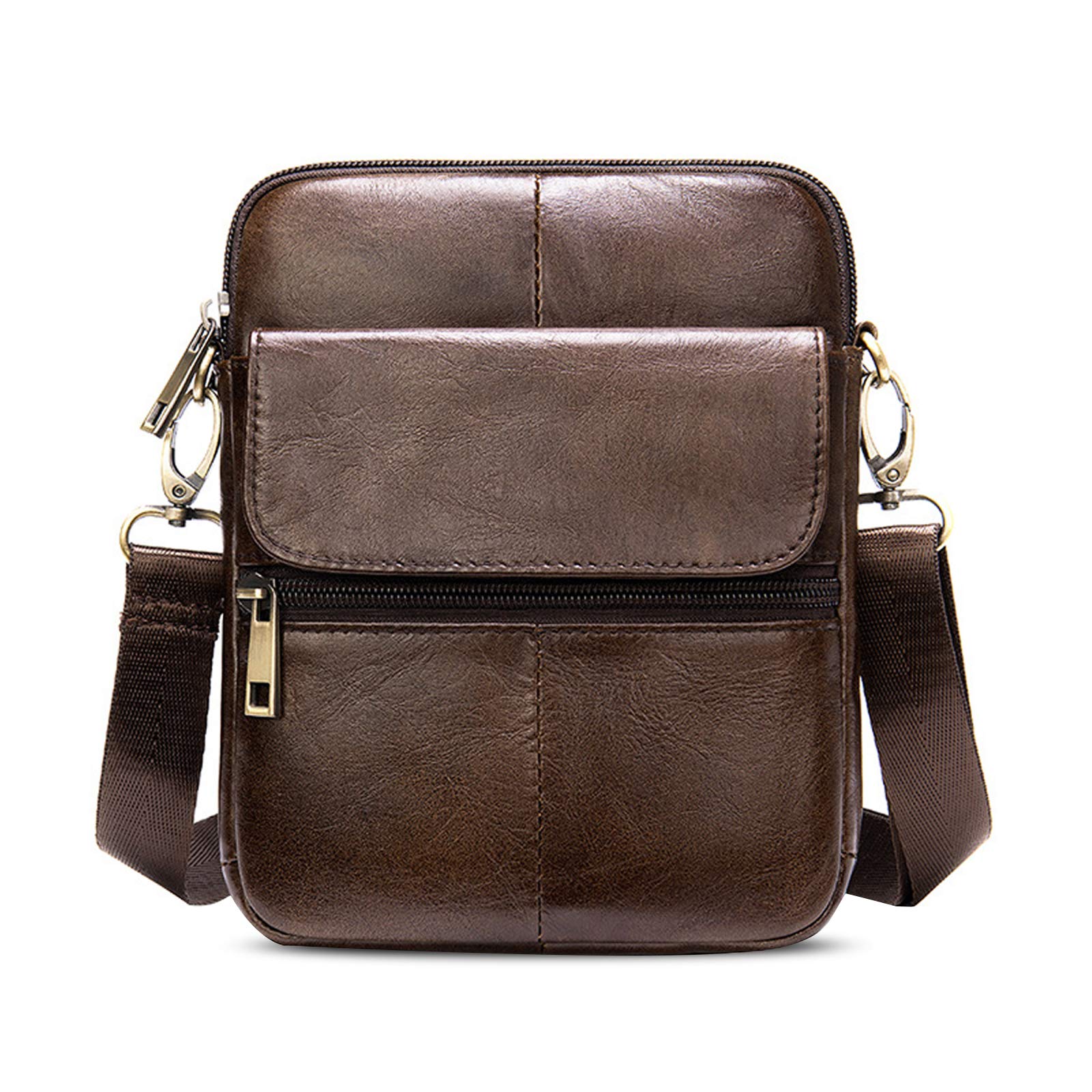 FANDARE Genuine Leather Crossbody Bag for Men & Women - Unisex Shoulder Messenger Purse Satchel - Stylish & Durable for Business, Travel, School, College Campus - Perfect as Work Bag, Daily Carry, Gift Idea - Dark Brown