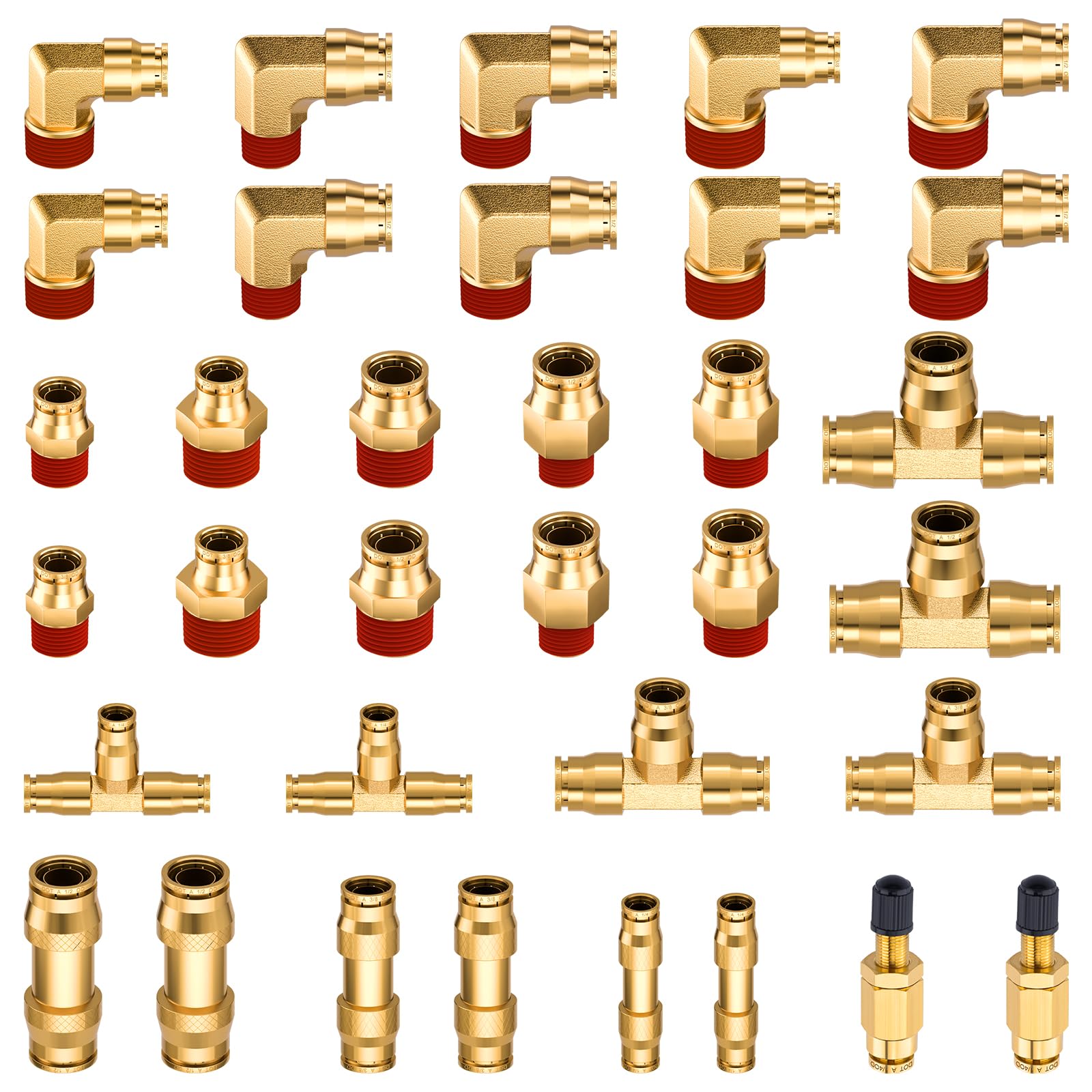 34 Pcs Brass DOT Air Brake Line Fittings Kit - 1/4