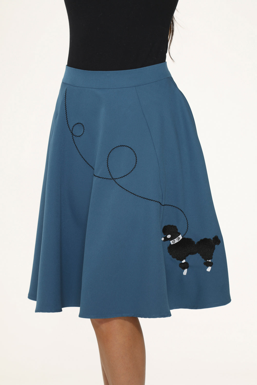 Blue Embroidered Poodle Swing Skirt for Women - Vintage Style A-Line Skirt with Dog Design - Perfect for Casual Wear, Parties & Retro Fashion Outfits