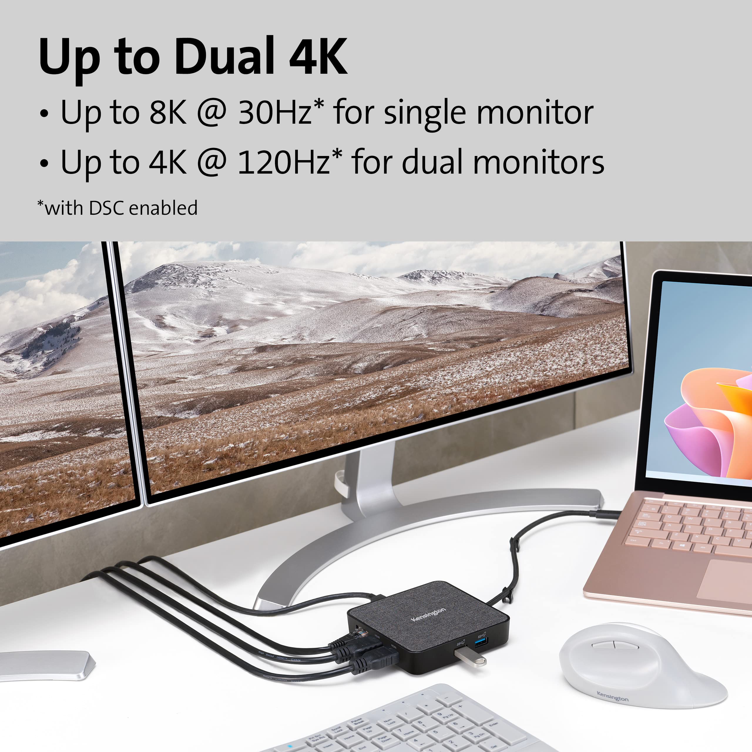 Kensington MD125U4 USB4 Docking Station for Microsoft Surface Laptops - Dual 4K/8K Monitor Support, Thunderbolt 3 & 4 Compatible, 2x HDMI, 2x USB-A 3.2, USB-C 3.2 - Perfect for Home Office & Remote Work Setup