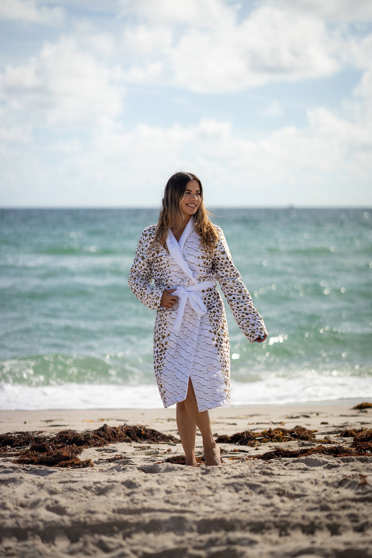Premium Terry Leopard Shark Print Luxury Bathrobe - Soft Plush Kimono Style Robe for Women & Men - Perfect for Spa, Beach Cover-Up & Lounge Wear