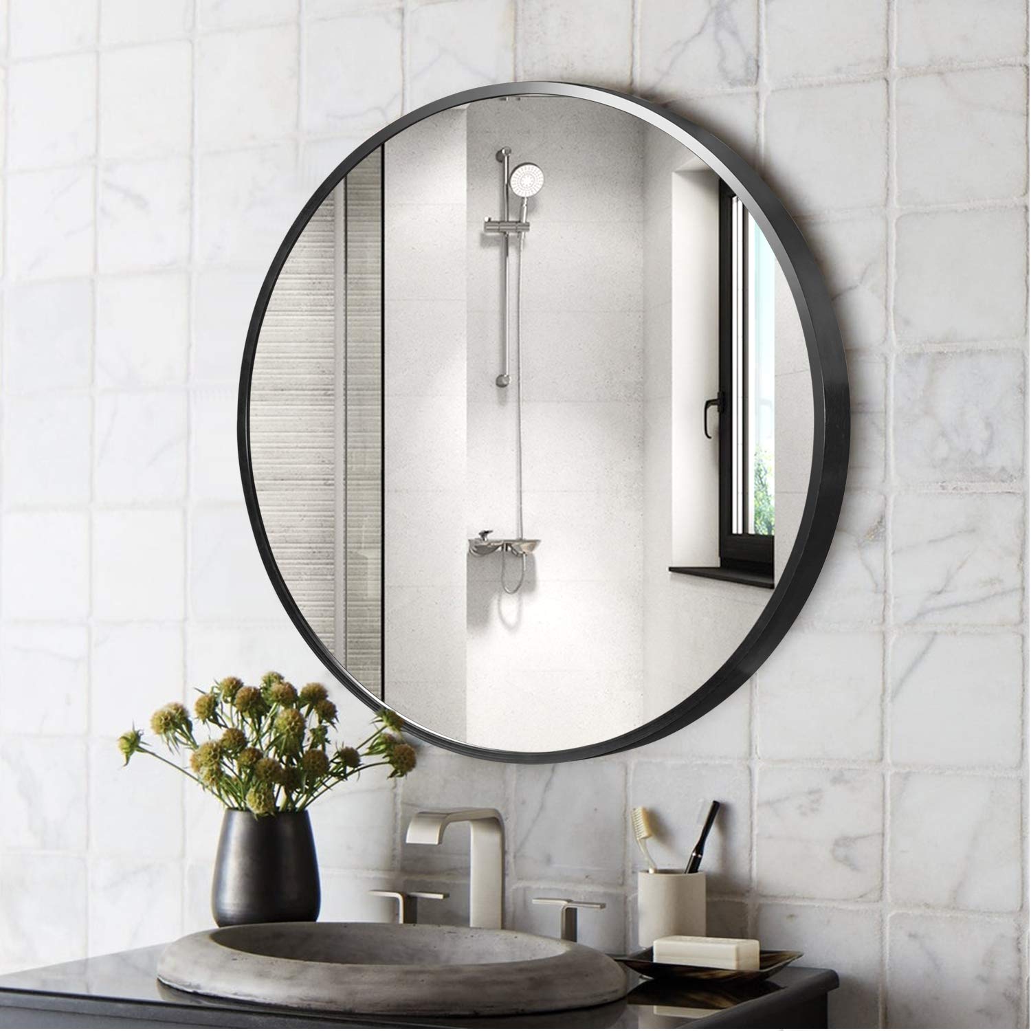 Round Wall Mirror - Decorative Circle Mirror for Bathroom, Bedroom, Living Room & Entryway | Wall Mounted Makeup Mirror for Vanity, Dressing Room & Home Decor