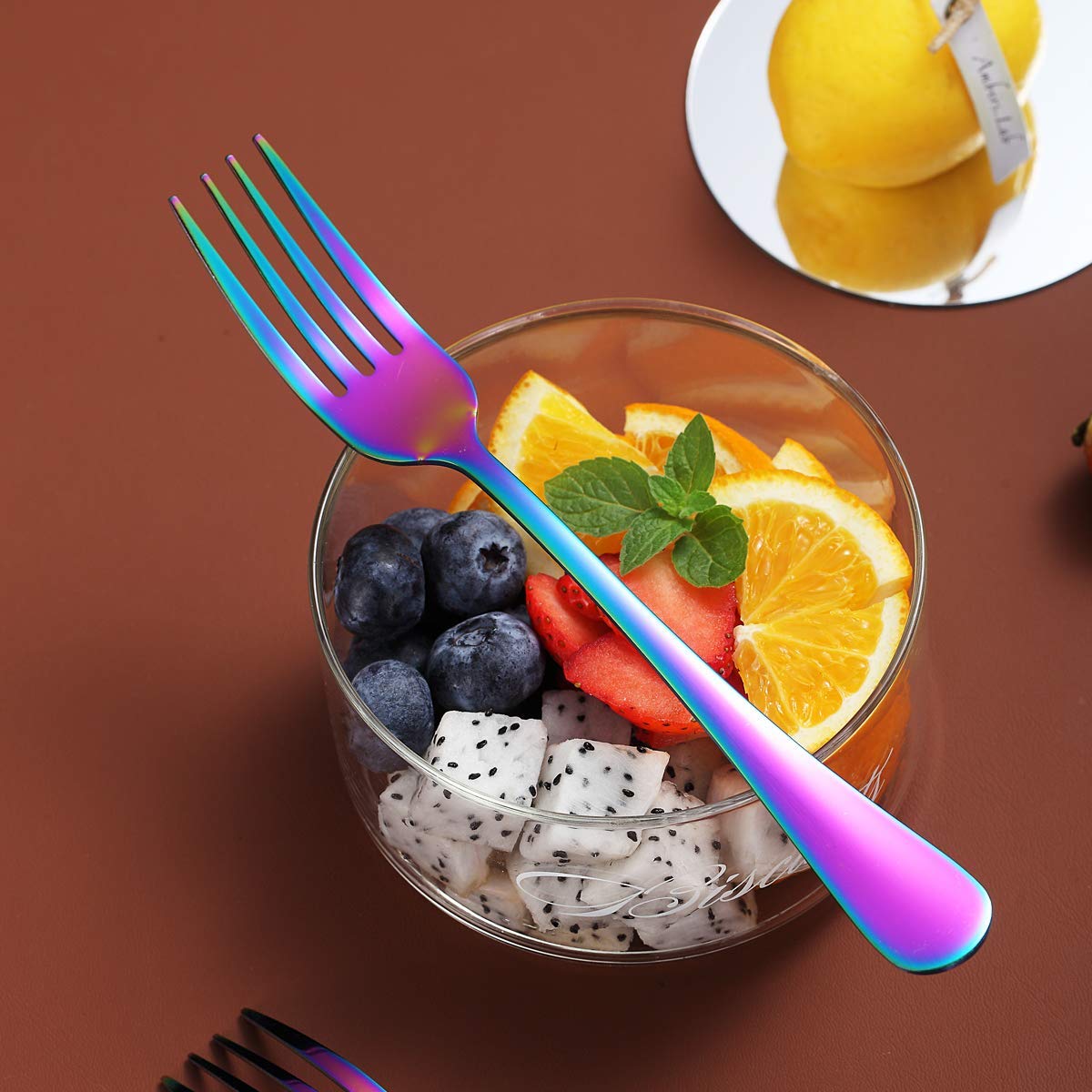 Rainbow Stainless Steel Dinner Forks Set of 4 - Colorful Titanium Plated Silverware, Durable & Dishwasher Safe - Perfect for Parties, Weddings, and Colorful Table Settings