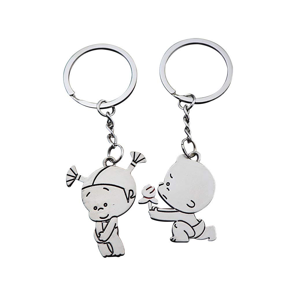 Couple Keychain Set - Silver Metal Key Ring Holder for Car Keys & Gifts
