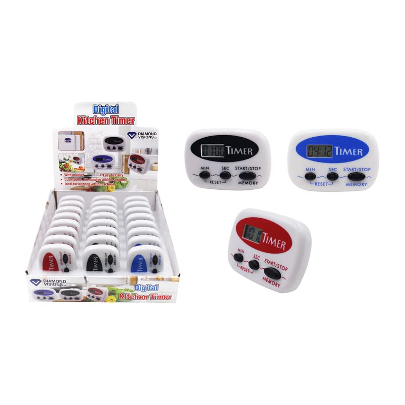 Diamond Visions 9017035 Digital Plastic Timer - Pack of 24 | Countdown Timer for Kitchen, Classroom, and Office Use