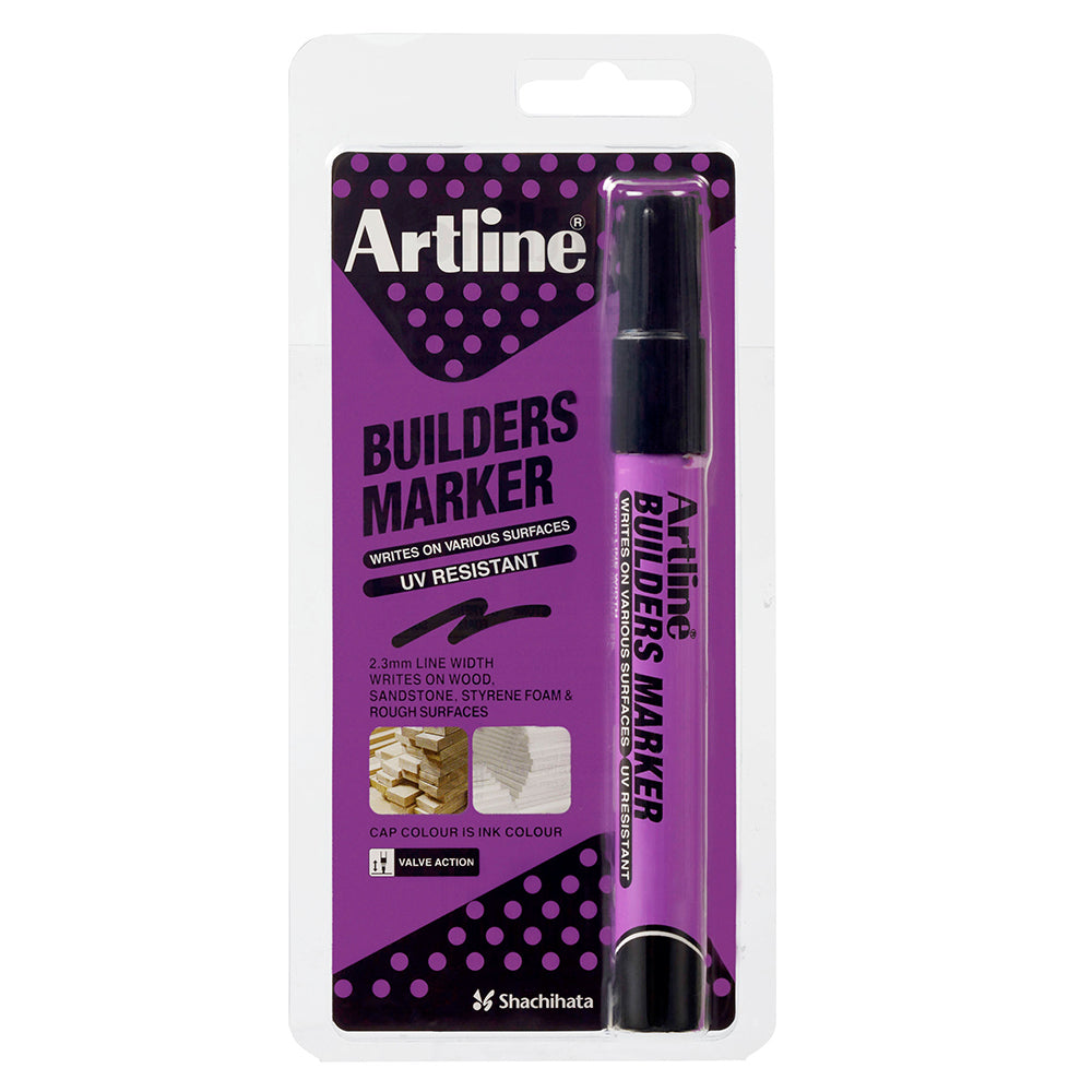 12PK Artline Builders Permanent Marker 2.3mm Bullet Tip - Black Ink - Industrial Strength Markers for Construction, Woodworking & DIY Projects