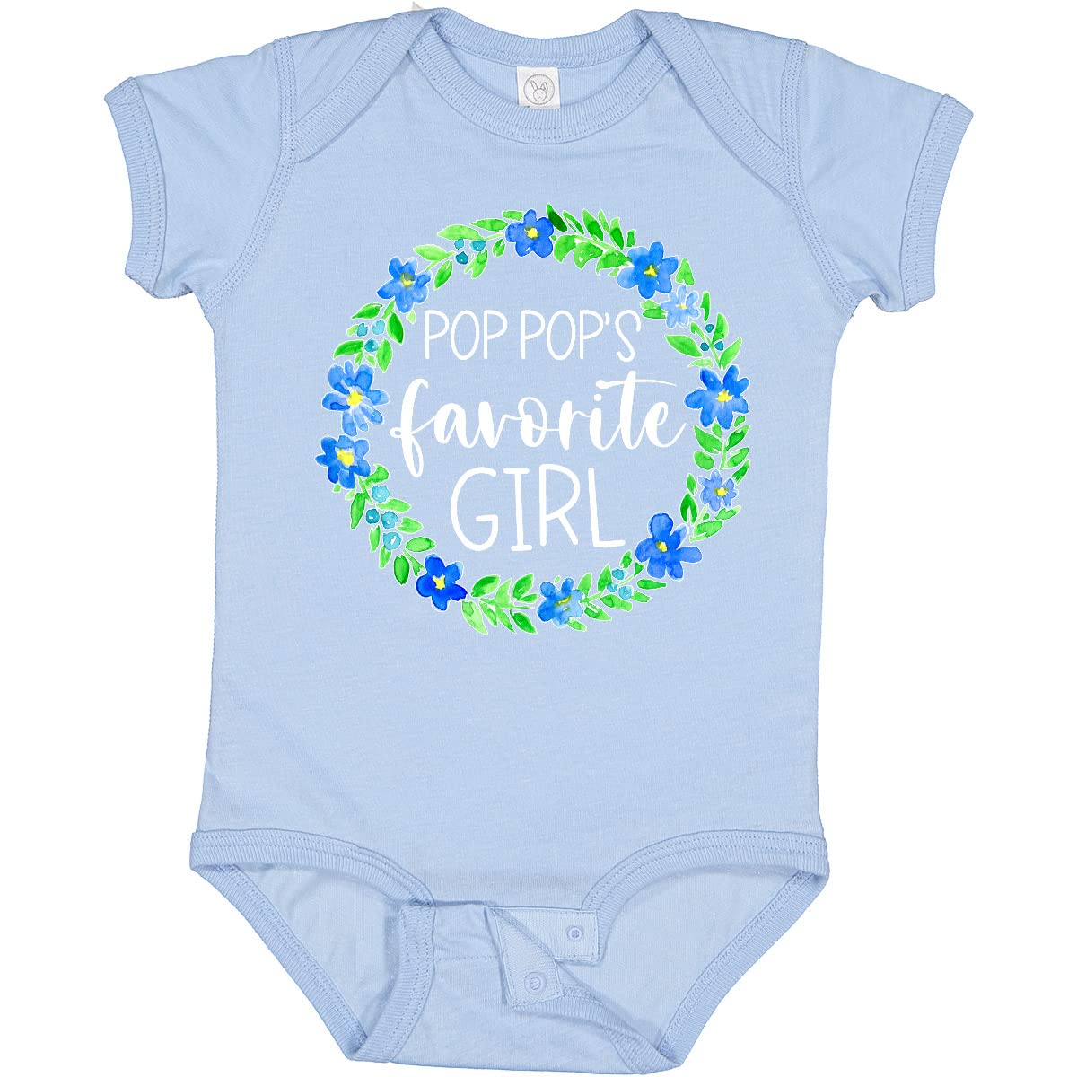 Inktastic Pop Pop's Favorite Girl Blue Floral Wreath Baby Bodysuit - Soft Cotton Onesie for Newborns & Infants - Perfect for Family Photos, Grandparents Day & Special Occasions