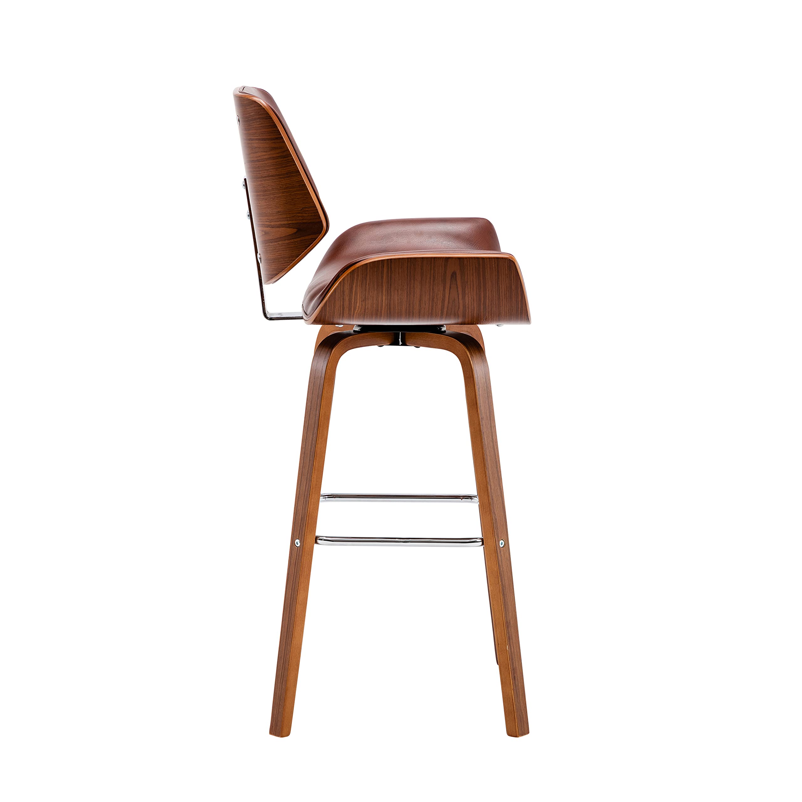 Porthos Home Oma Swivel Bar Stool - PU Leather Upholstered Counter Stool with Walnut Wood Legs & Chrome Footrest, Armless Design for Kitchen Island, Breakfast Bar or Home Pub - Perfect for Entertaining & Casual Dining