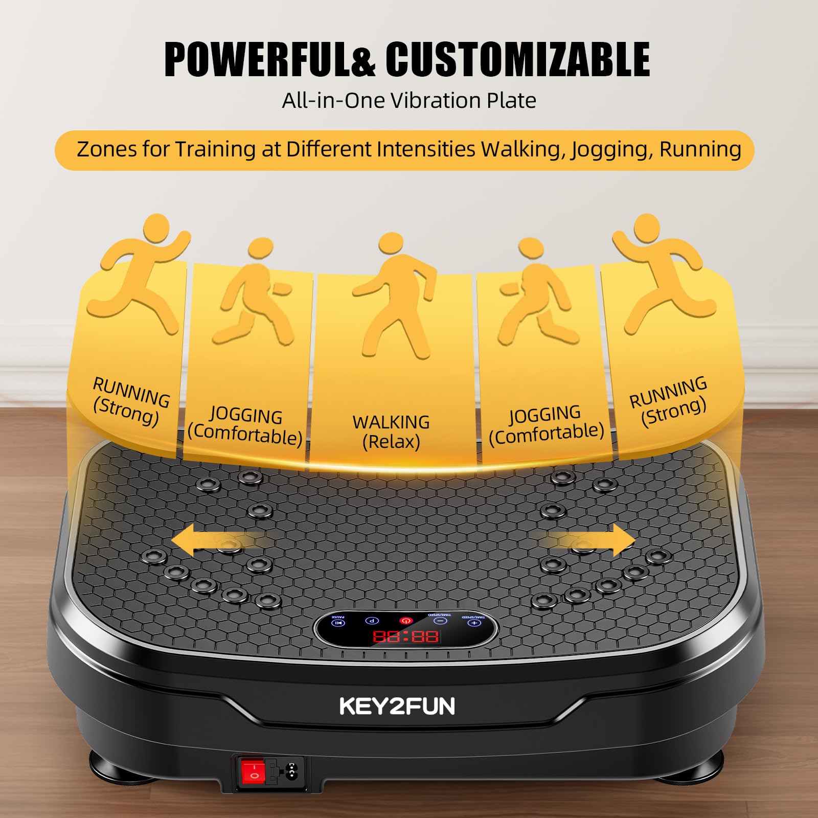 KEY2FUN 2025 Upgraded Vibration Plate Exercise Machine - Large-Size Vibrating Platform with Resistance Bands for Lymphatic Drainage & Home Fitness (330LBS Capacity) | Perfect for Weight Loss, Muscle Toning & Circulation Improvement