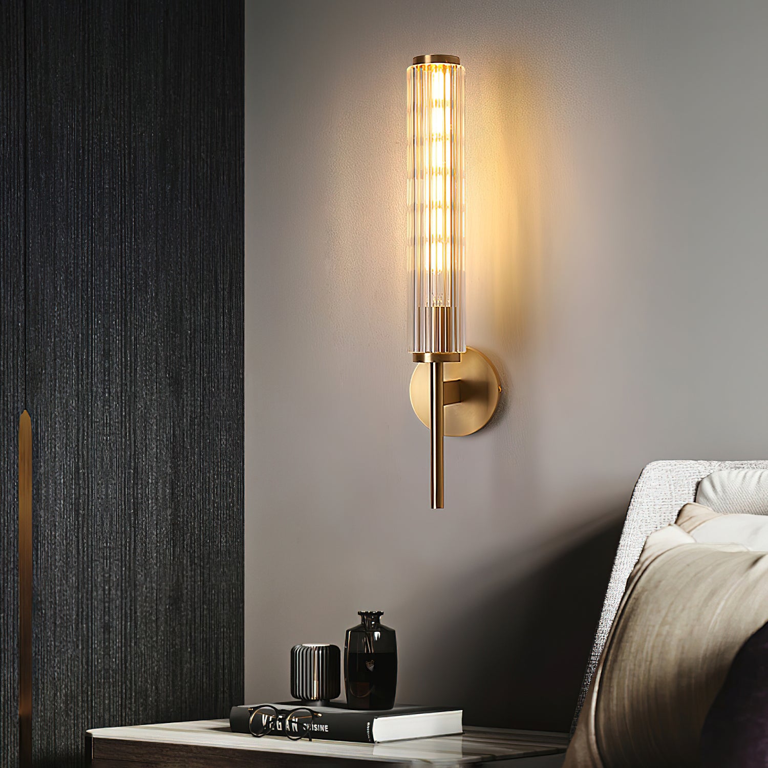 Modern Glass Linear Brass Wall Light - Sleek Indoor/Outdoor Sconce for Living Room, Bedroom, Hallway & Patio Lighting