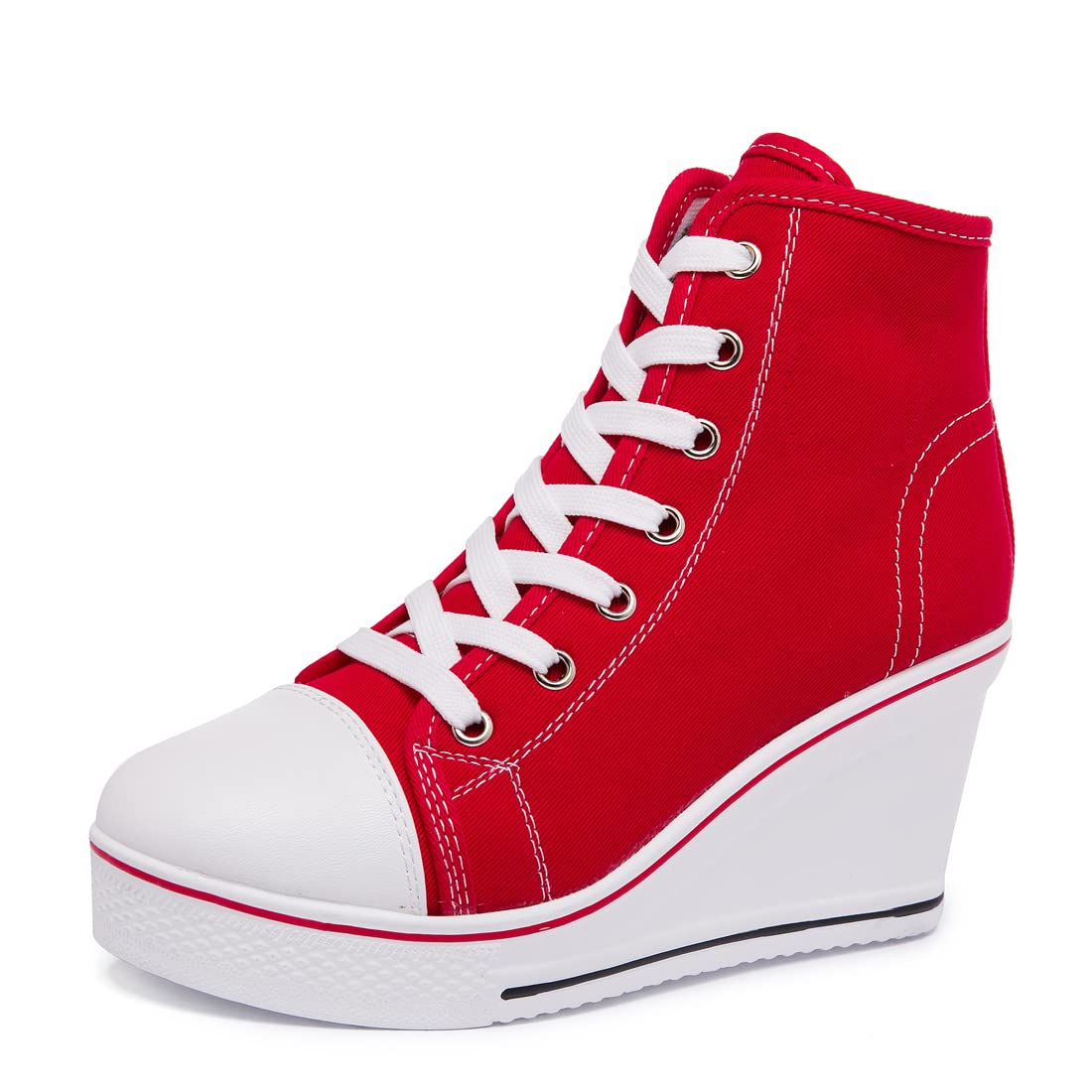 Women's Fashion Lace-Up Heel Sneakers with Platform Wedge & Zipper - Stylish Canvas Ankle Booties for Casual Wear | Perfect for Daily Outfits, Work & Date Nights