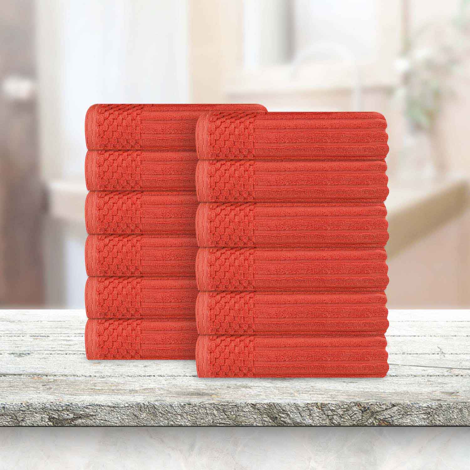 Premium Soho Ribbed Textured Cotton Face Towels - Ultra Absorbent & Soft (12-Pack) - Perfect for Spa, Gym, Travel & Daily Skincare Routine