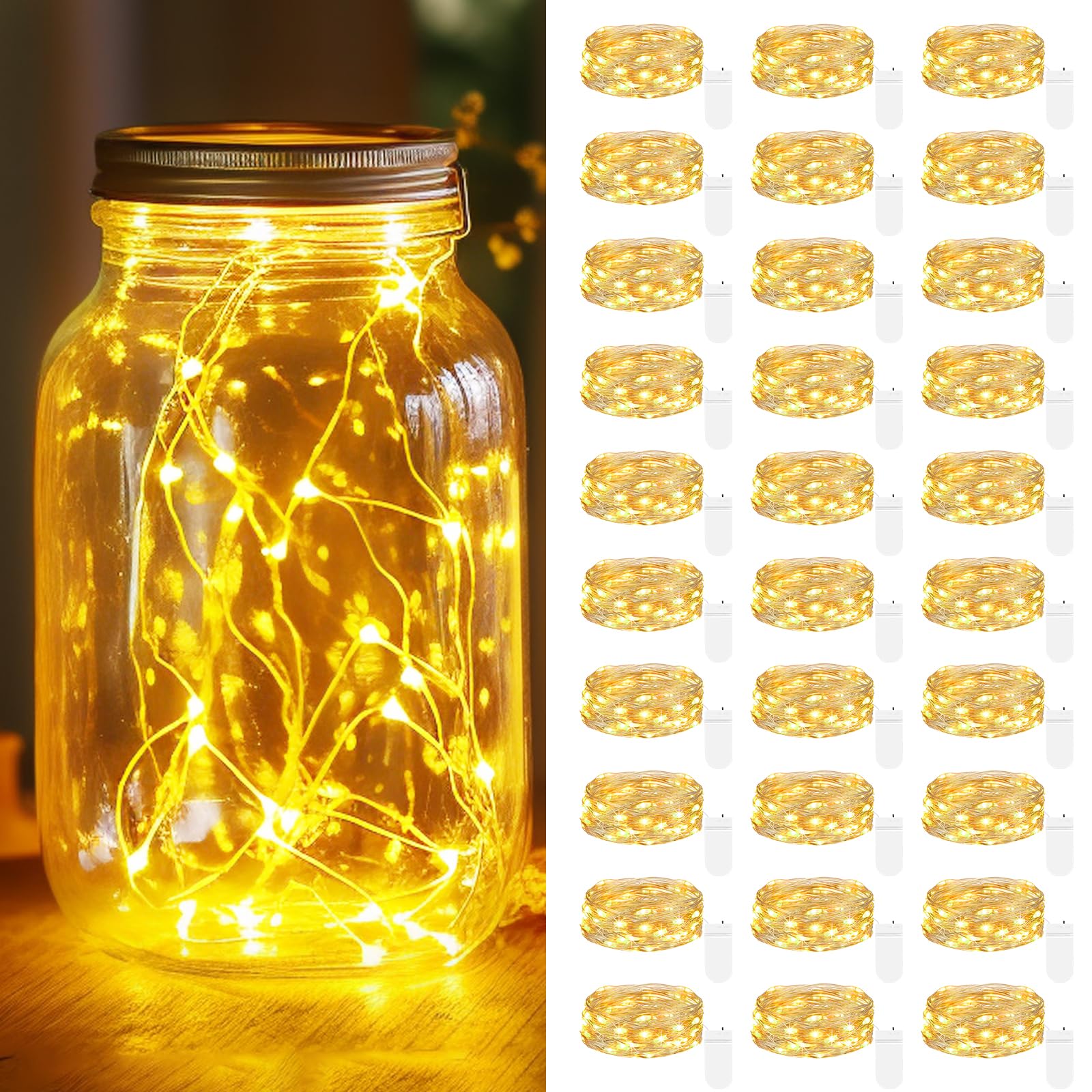 30 Pack Fairy Lights Battery Operated - 7FT 20 LED Mini Twinkle String Lights for Mason Jars, DIY Wedding, Party & Christmas Decor (Warm White) - Perfect for Bedroom, Garden, and Home Decoration