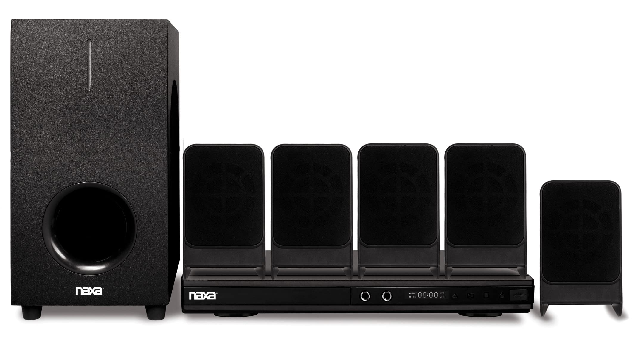 Naxa Electronics ND-864 5.1 Channel High-Powered Home Theater DVD & Karaoke Speaker System with Remote - Perfect for Movie Nights, Gaming, and Home Entertainment Parties