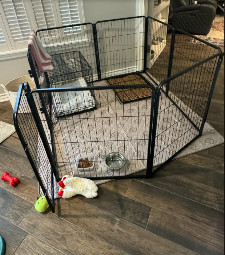 Black Homeplus Dog Playpen & Fence Bundle with Wall Anchor & Pee Pads (3-Piece Set) - Perfect for Indoor Puppy Training, Small Dog Play Area, and Pet Safety