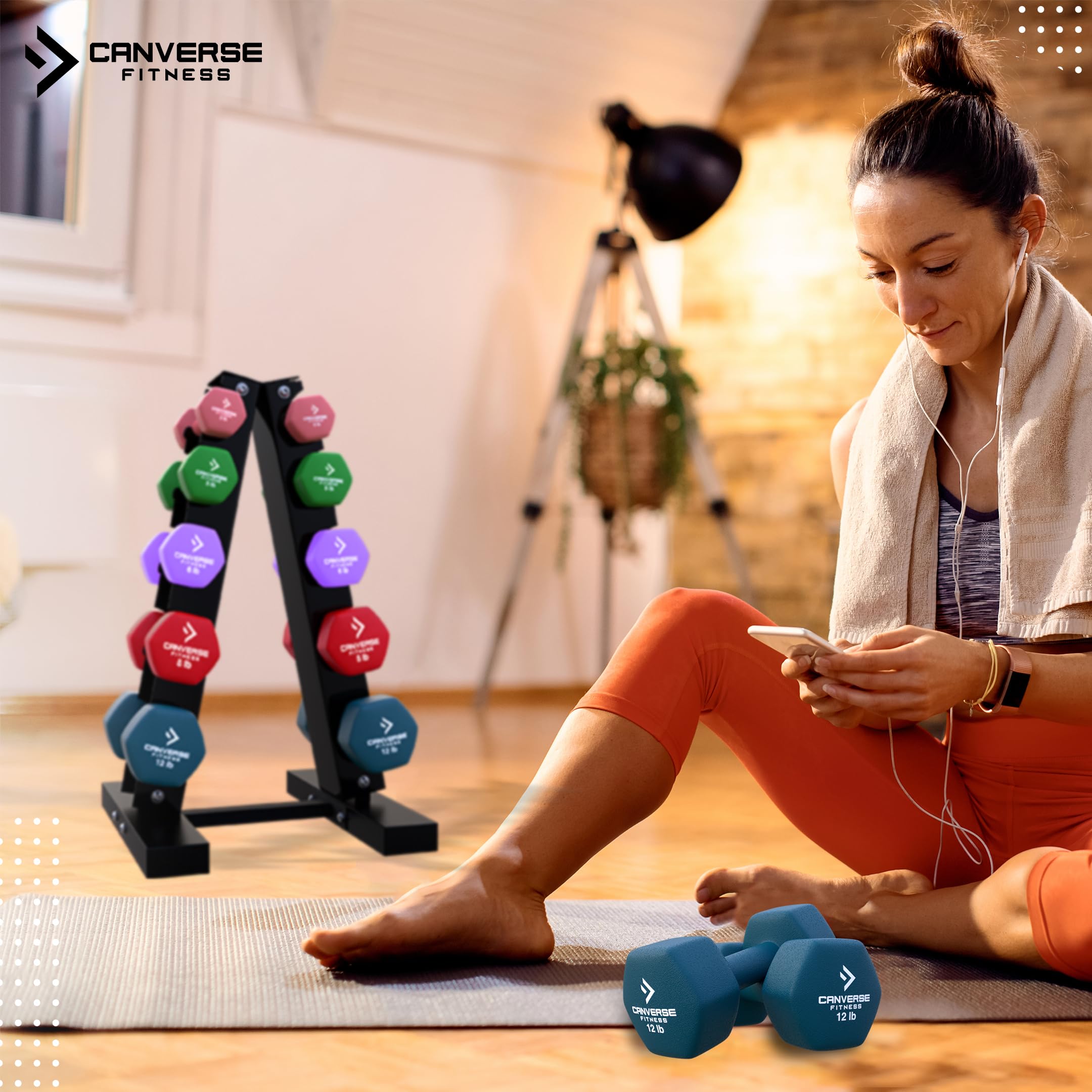 Non-Slip Hex Dumbbell Set with Storage Rack - Anti-Roll Neoprene Coated Workout Weights for Home & Gym Training - Perfect for Strength Exercises, HIIT, Yoga & CrossFit (Men & Women)