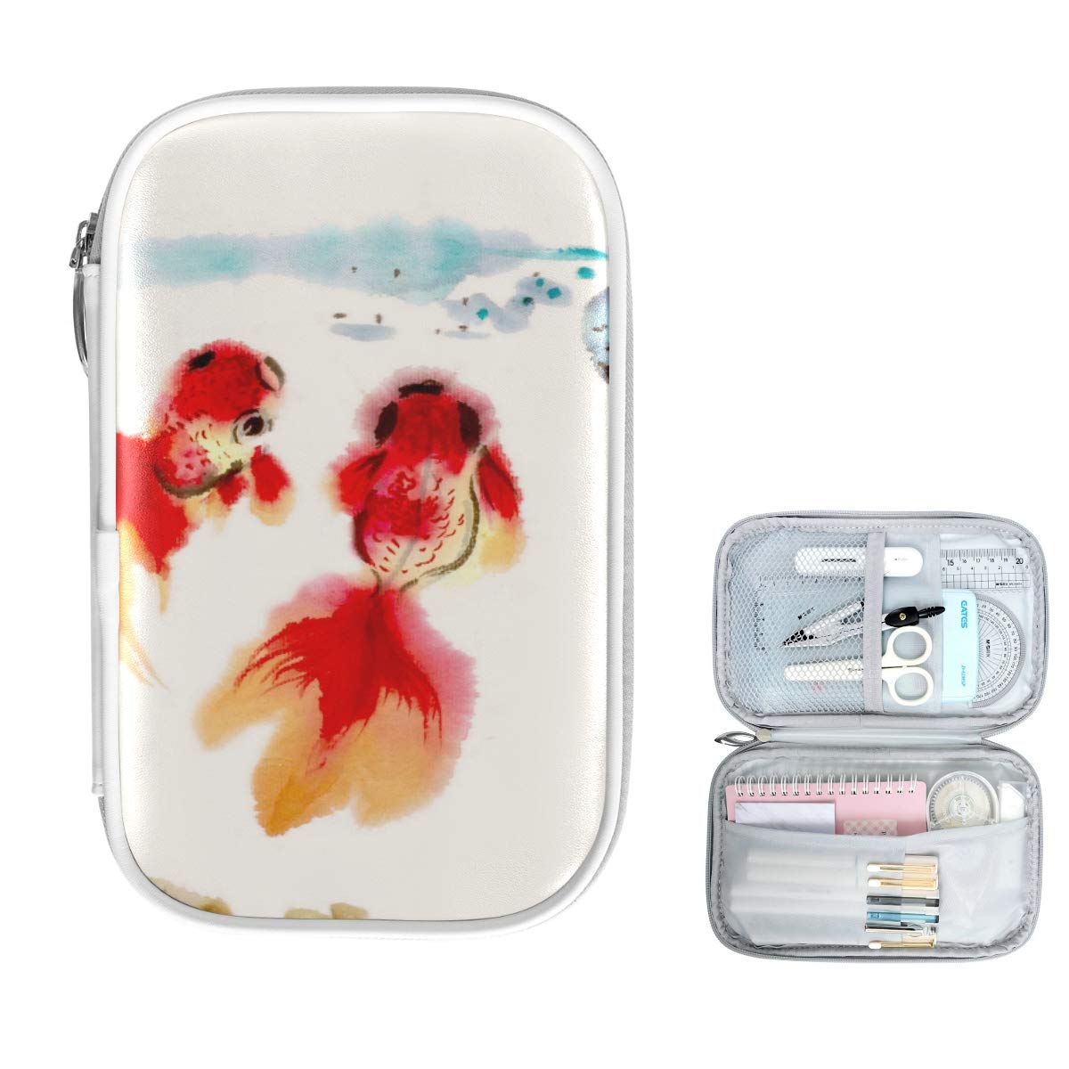 ZZKKO Watercolor Koi Fish Pencil Case - Zippered Stationery Organizer for Pens, Makeup & School Supplies | Perfect for School, Office & Travel Accessories