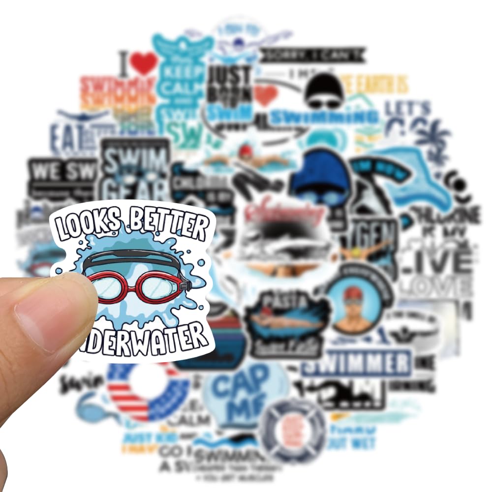50 PCS Waterproof Swimming Stickers - Vinyl Aesthetic Decals for Swimmers | Durable Sport Stickers for Water Bottles, Laptops, Suitcases, Skateboards & Cars | Perfect Gift for Swimmers, Adults, Teens & Kids | Great for Pool Parties, Swim Meets & Water Sports Enthusiasts