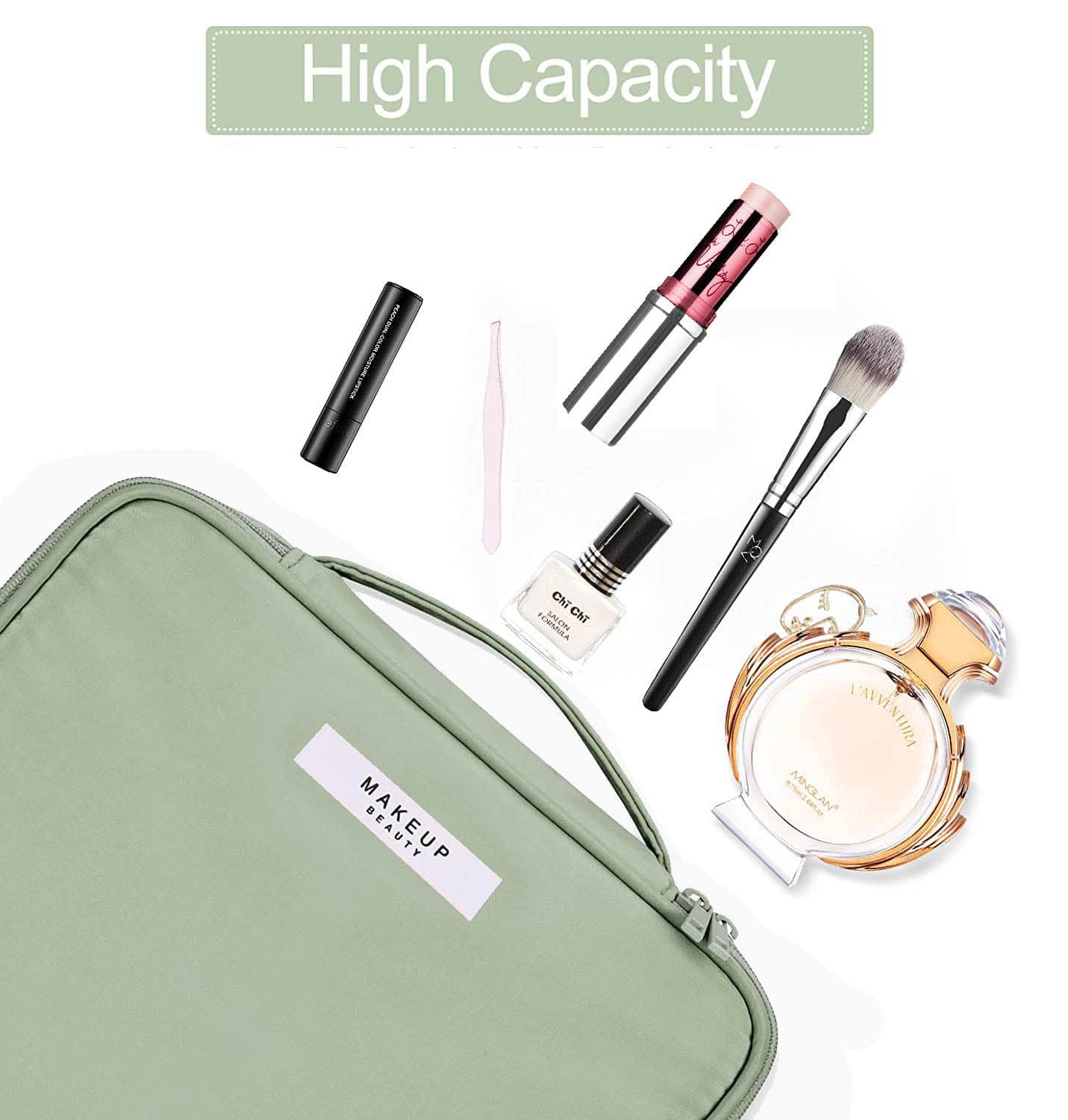 Seagull Fashion Polyester Cosmetic Organizer Bag with Pouch - Waterproof Makeup Travel Case for Brushes, Toiletries & Cosmetics - 9.4 x 6.7 x 2.8 Inches Green - Perfect for Home, Office & Vacation Trips