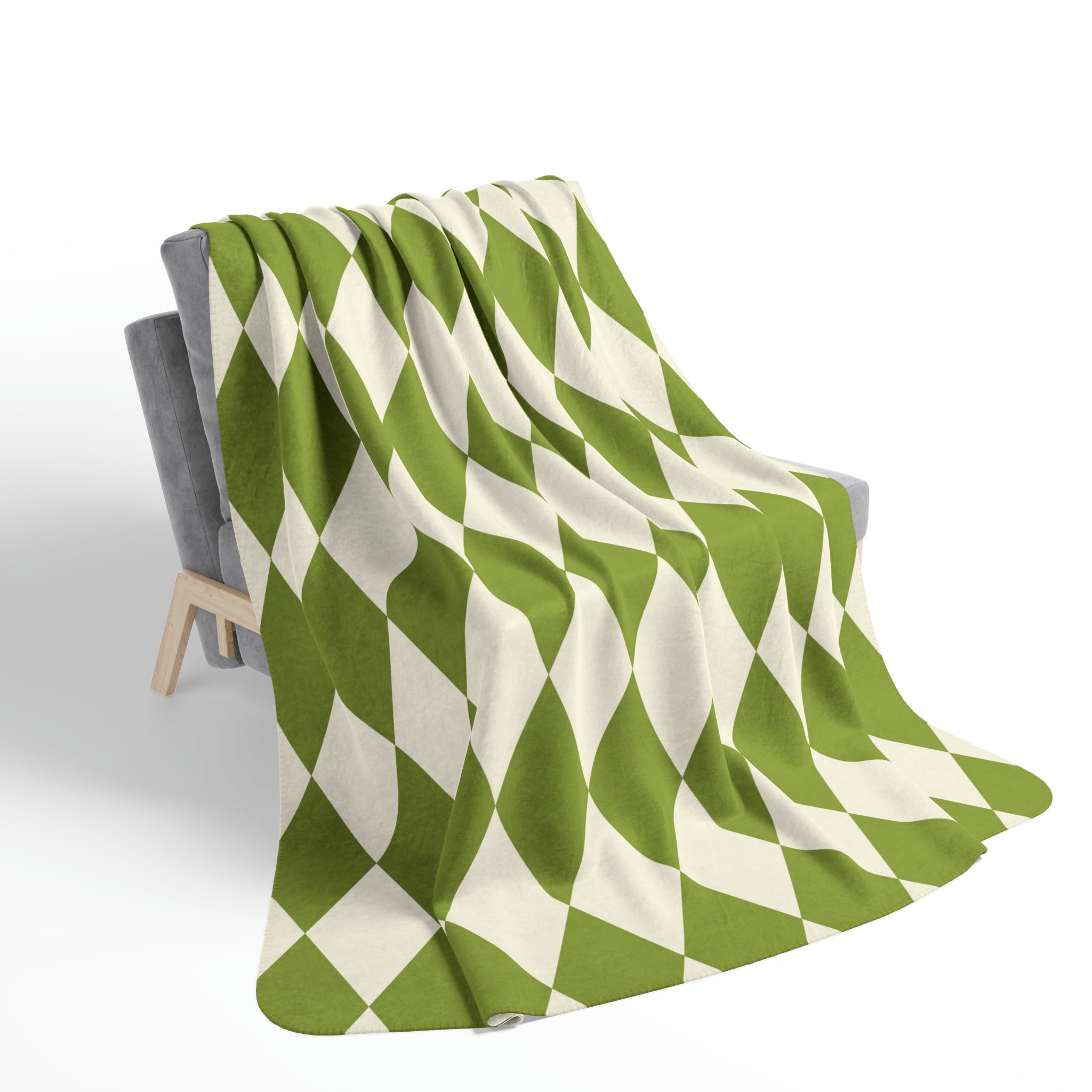 Cozy Fleece Sherpa Blanket - Green Harlequin Pattern Retro Throw Blanket for Couch, Bed & Travel - Soft Warm Plush for Winter, Camping & Home Decor