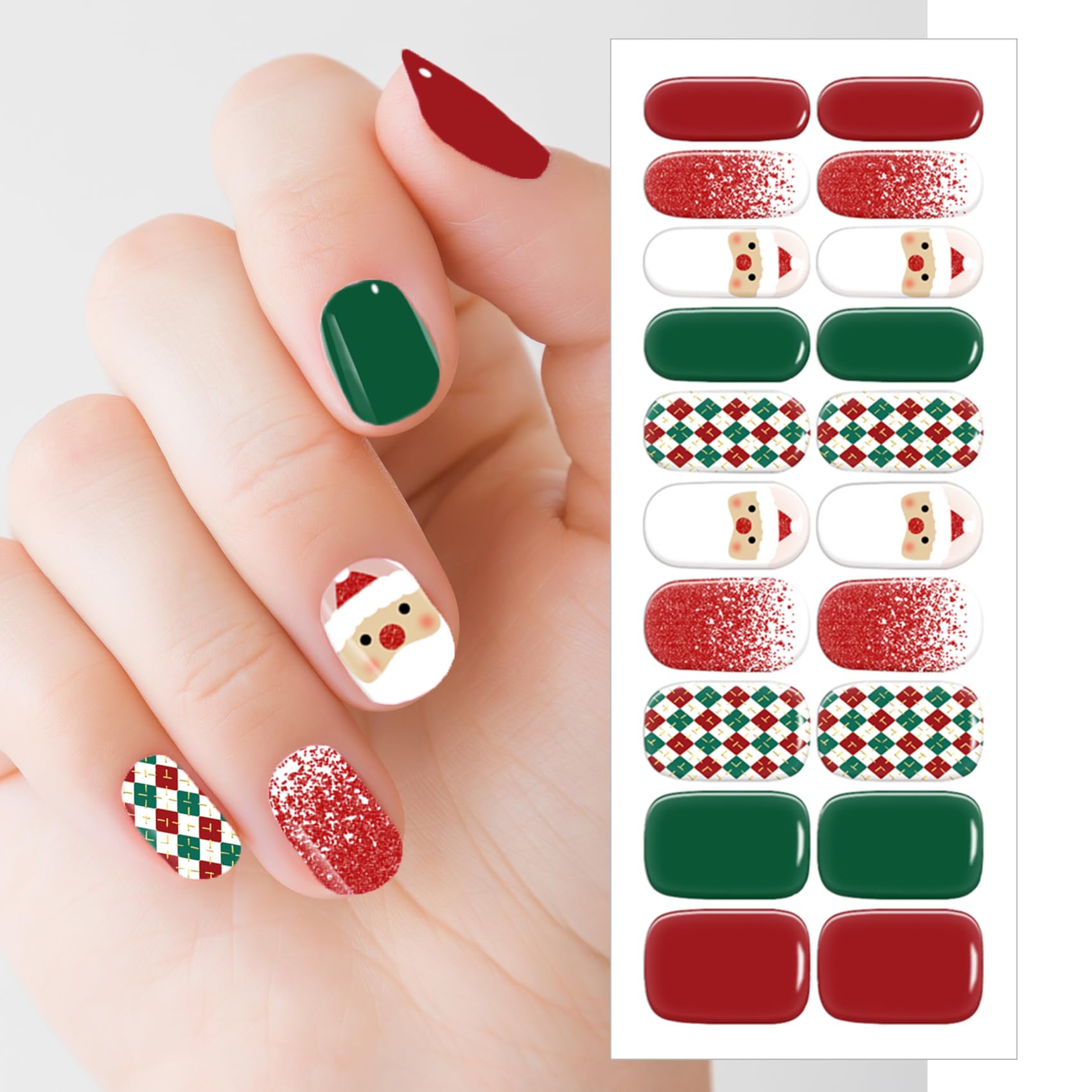 TailaiMei Christmas Semi Cured Gel Nail Strips - 20 Pcs Salon Quality DIY Nail Art Stickers with UV Light Required | Long Lasting & Easy to Apply for Holiday Parties, Gift Giving & Home Manicures (6239)